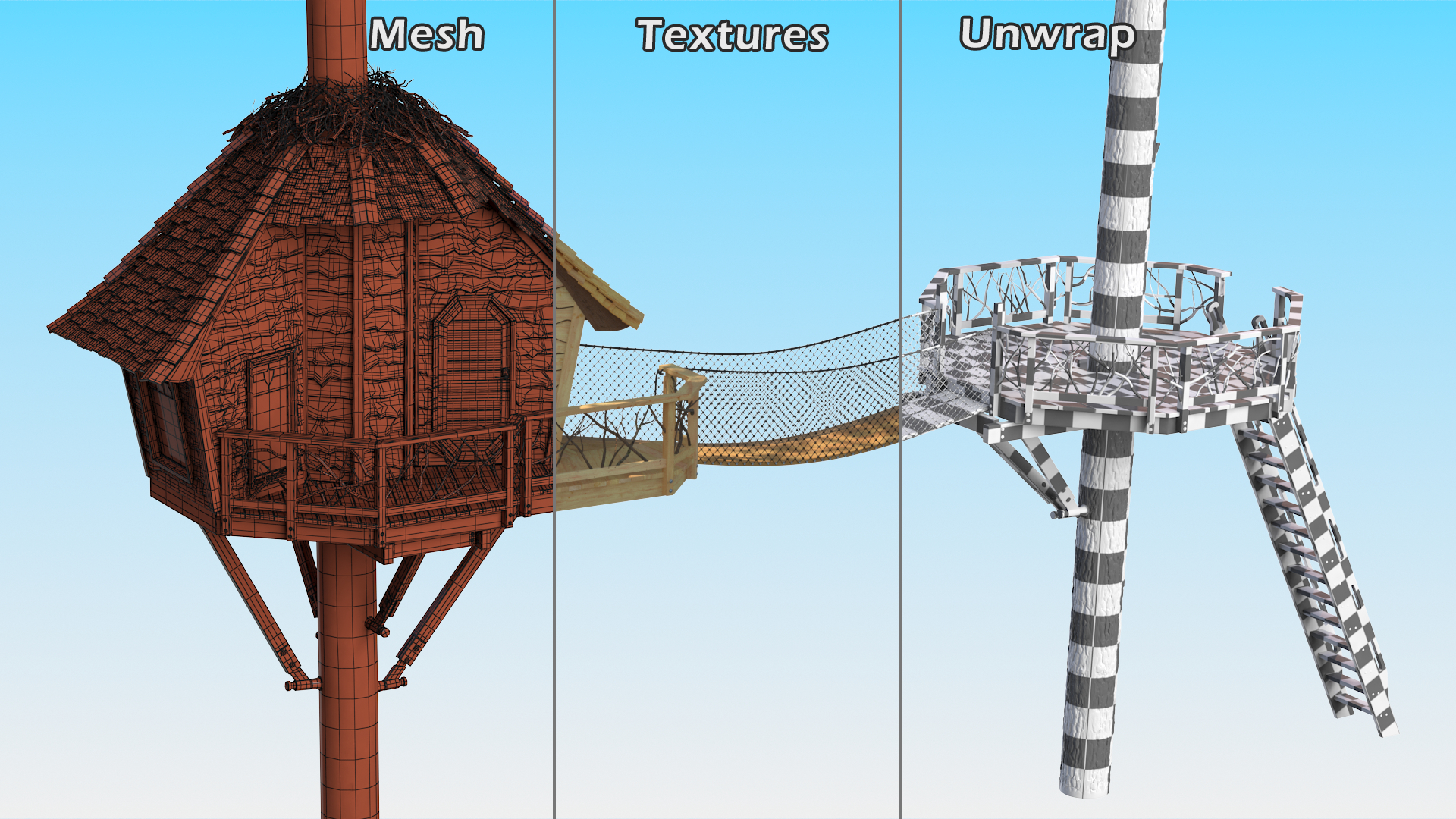 Large Tree House with Pines 3D