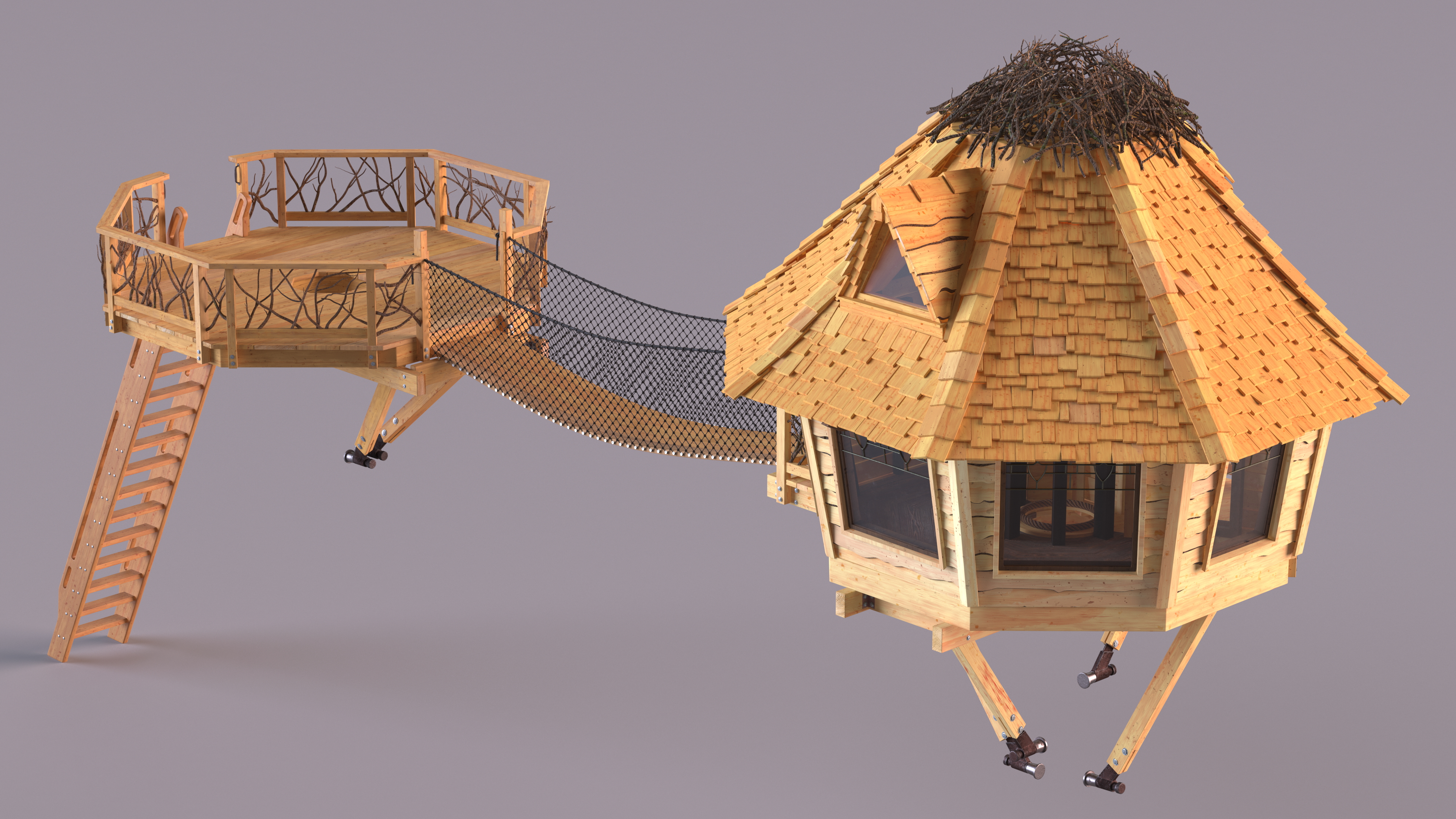 Large Tree House with Pines 3D