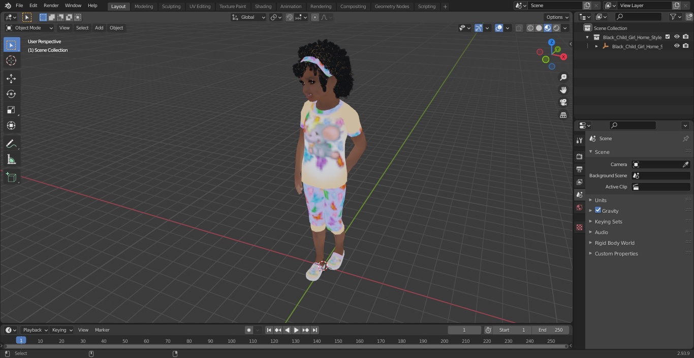 Black Child Girl Home Style 3D