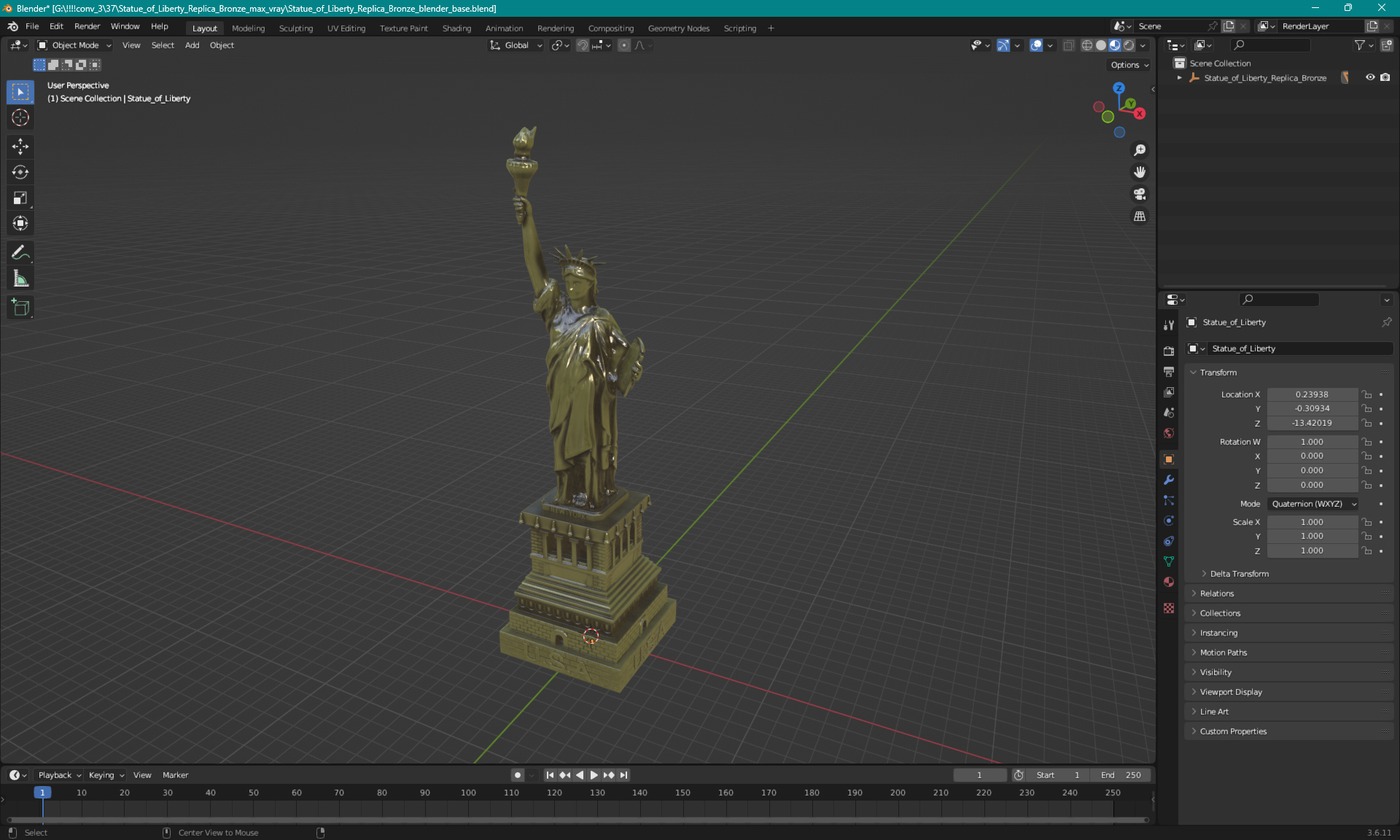 Statue of Liberty Replica Bronze 3D