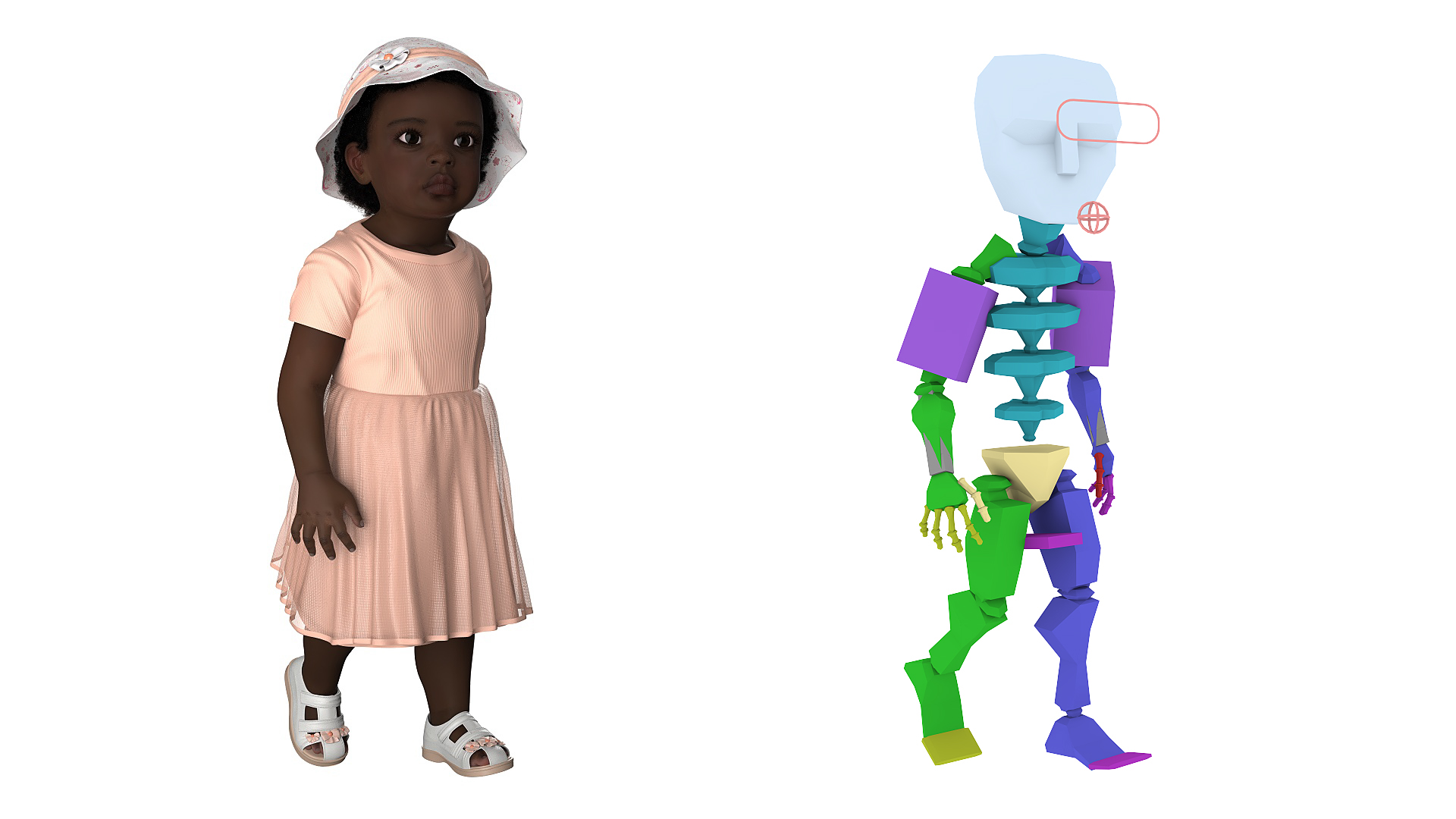 Little African Girl in Summer Outfit Fur Rigged 3D