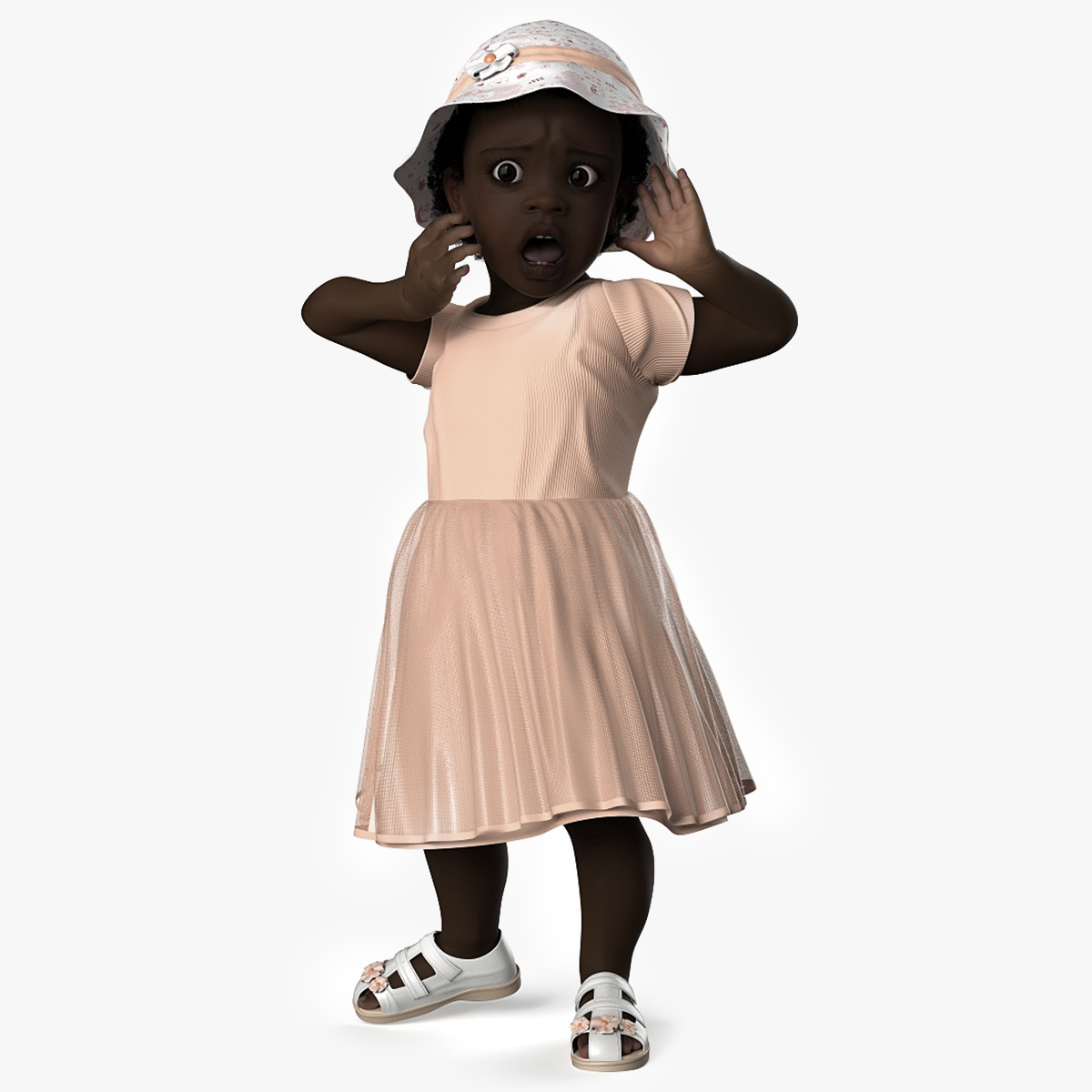 Little African Girl in Summer Outfit Fur Rigged 3D