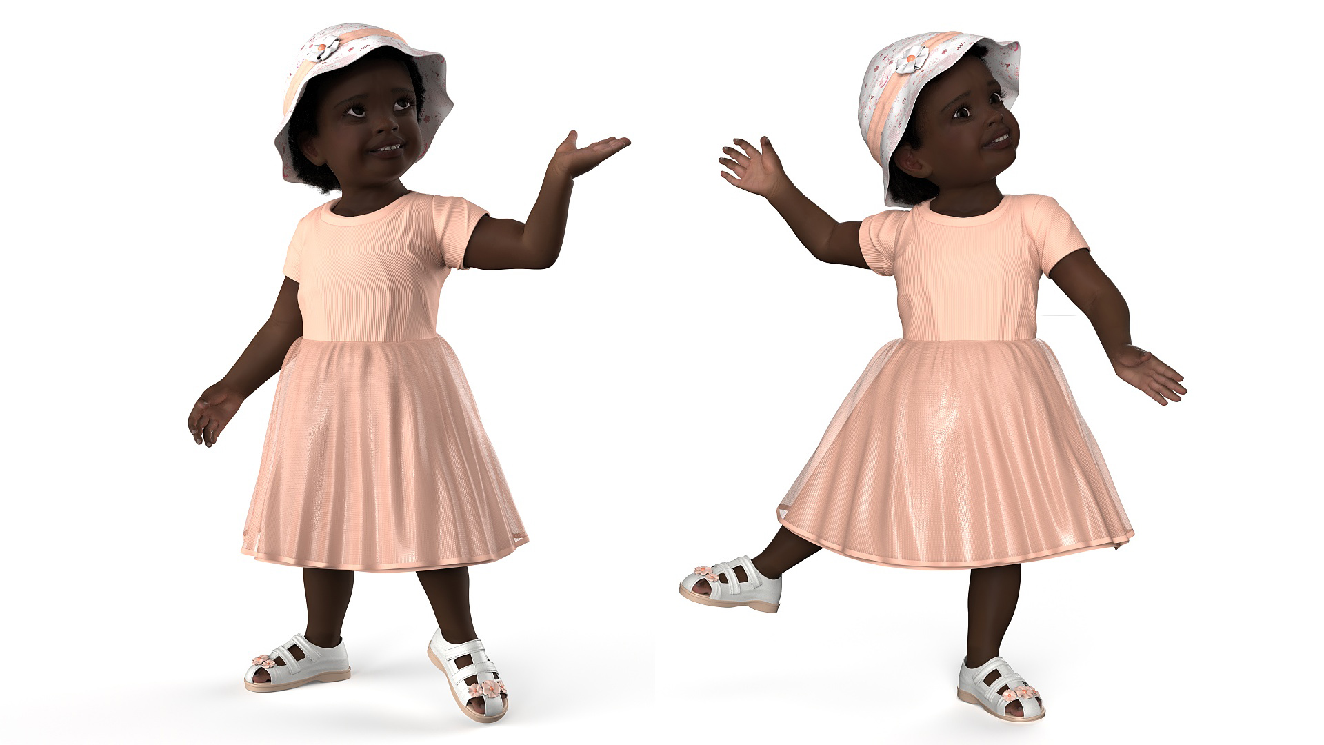 Little African Girl in Summer Outfit Fur Rigged 3D