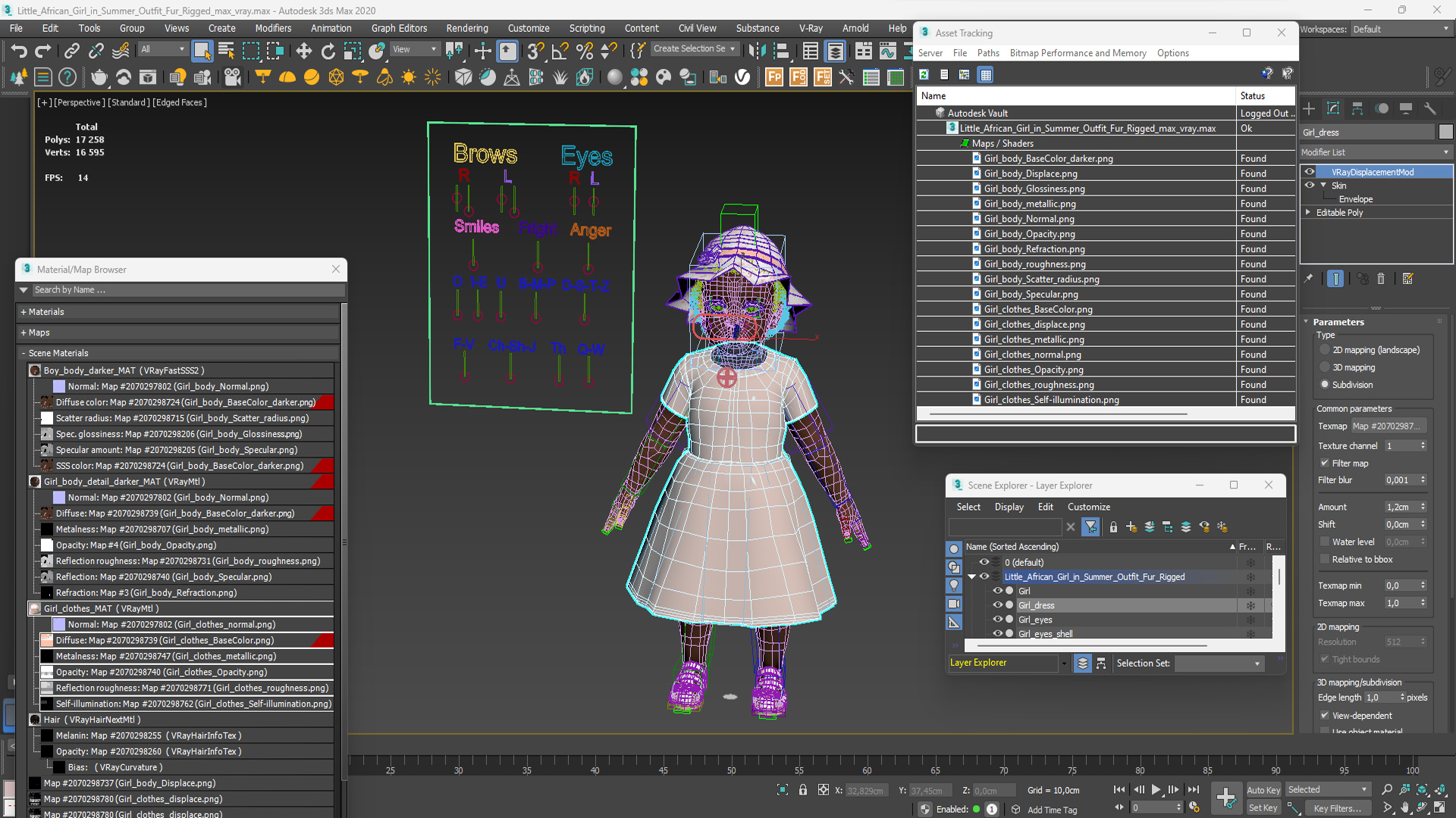 Little African Girl in Summer Outfit Fur Rigged 3D