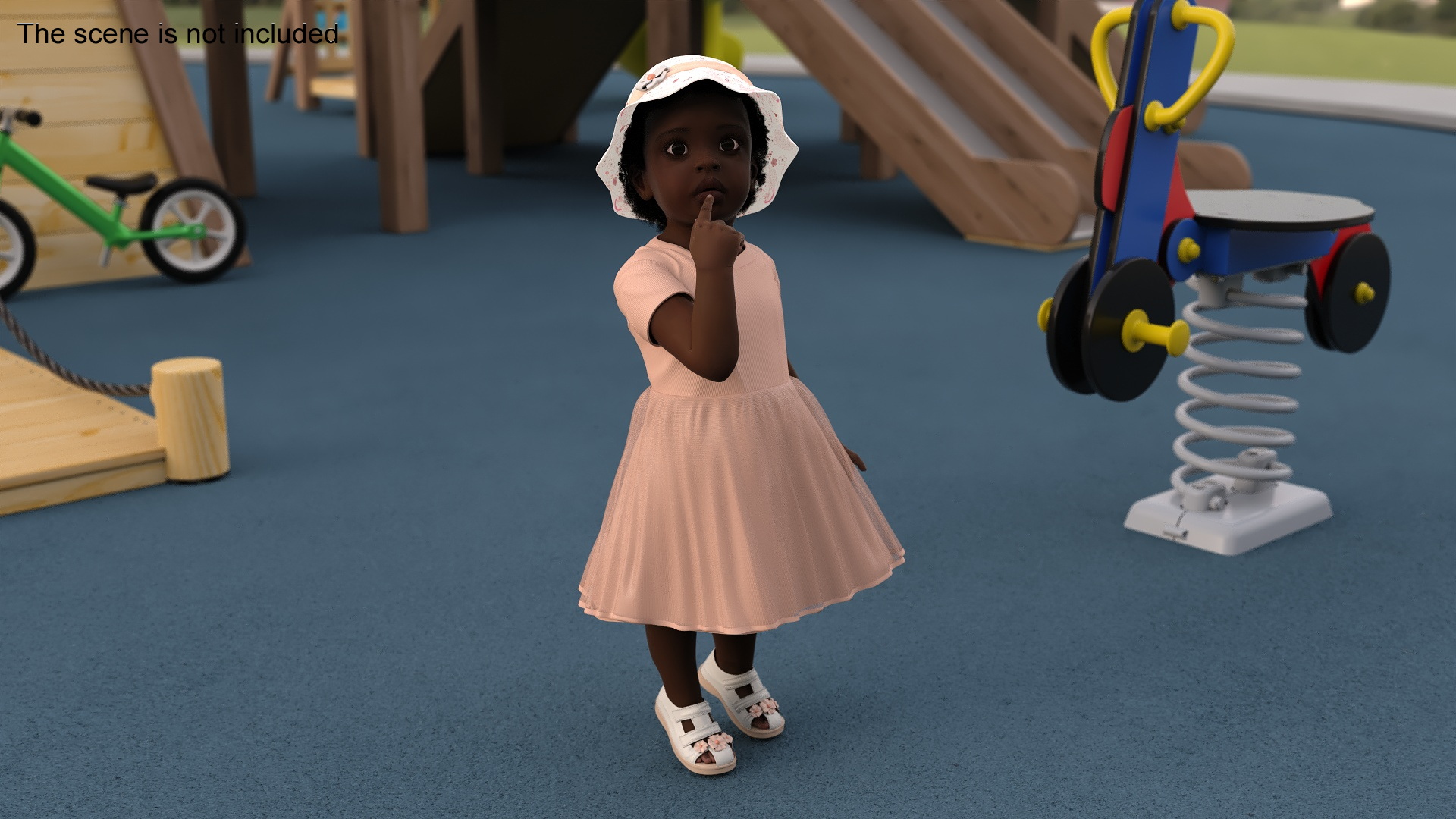 Little African Girl in Summer Outfit Fur Rigged 3D