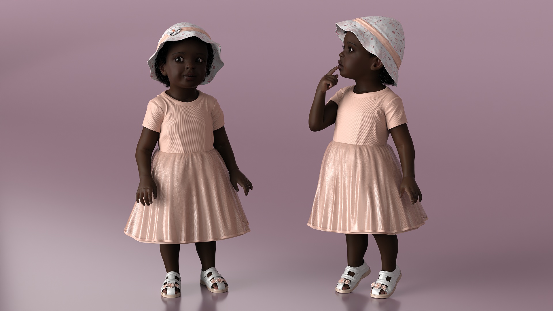 Little African Girl in Summer Outfit Fur Rigged 3D