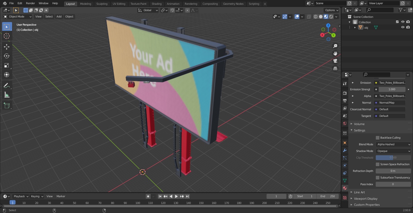 Digital Billboard 6x3 on Two Poles 3D model