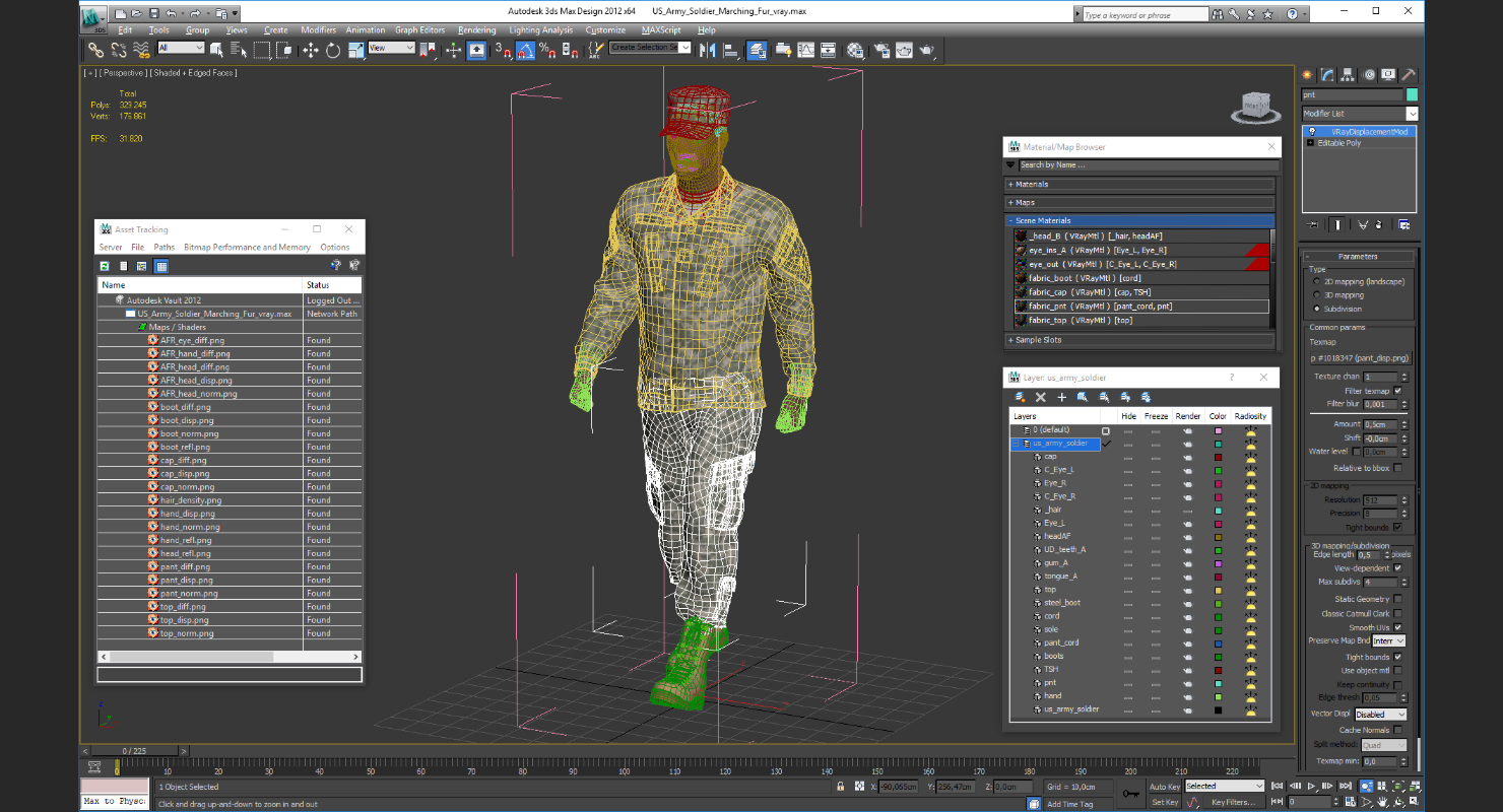 3D US Army Soldier Marching Fur model