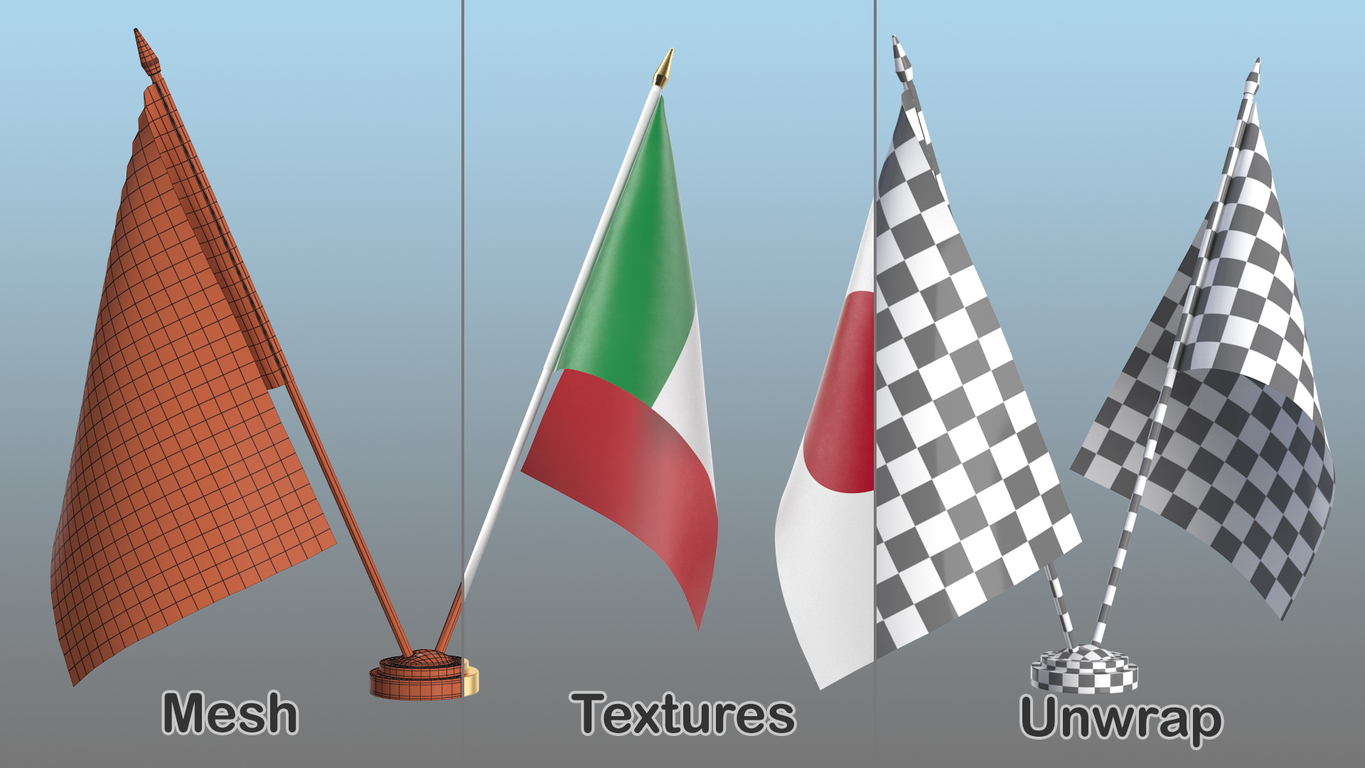 Table Flags Italy and Japan 3D