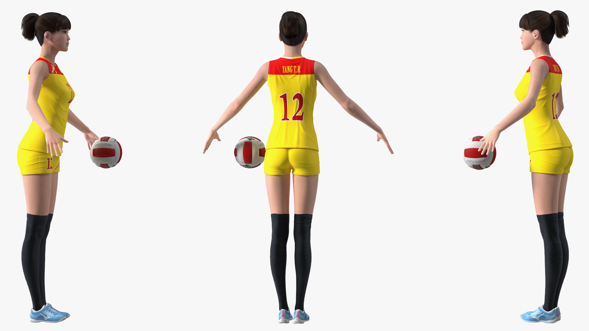 Young Chinese Woman Volleyball Player T-pose 3D model