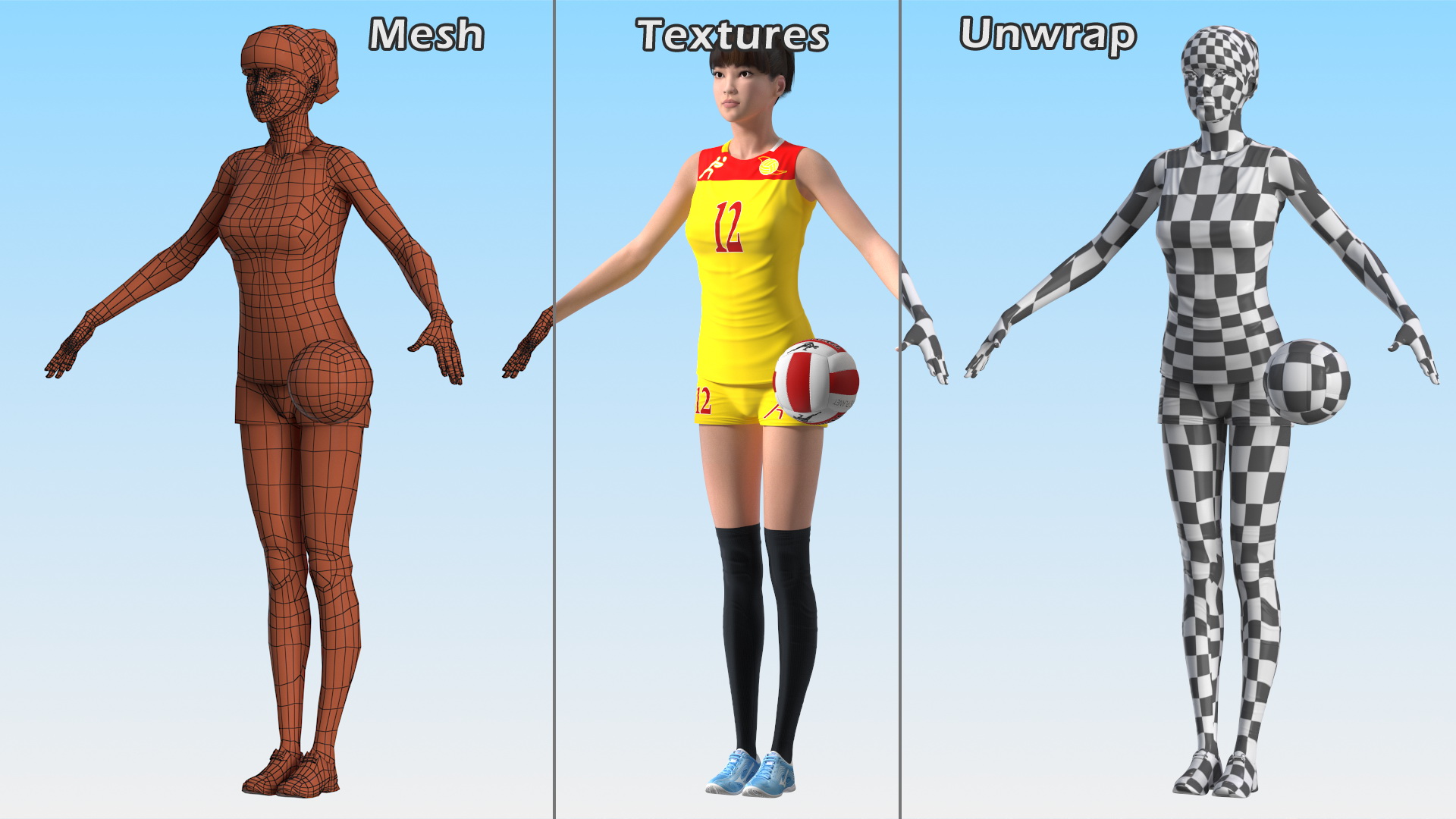 Young Chinese Woman Volleyball Player T-pose 3D model