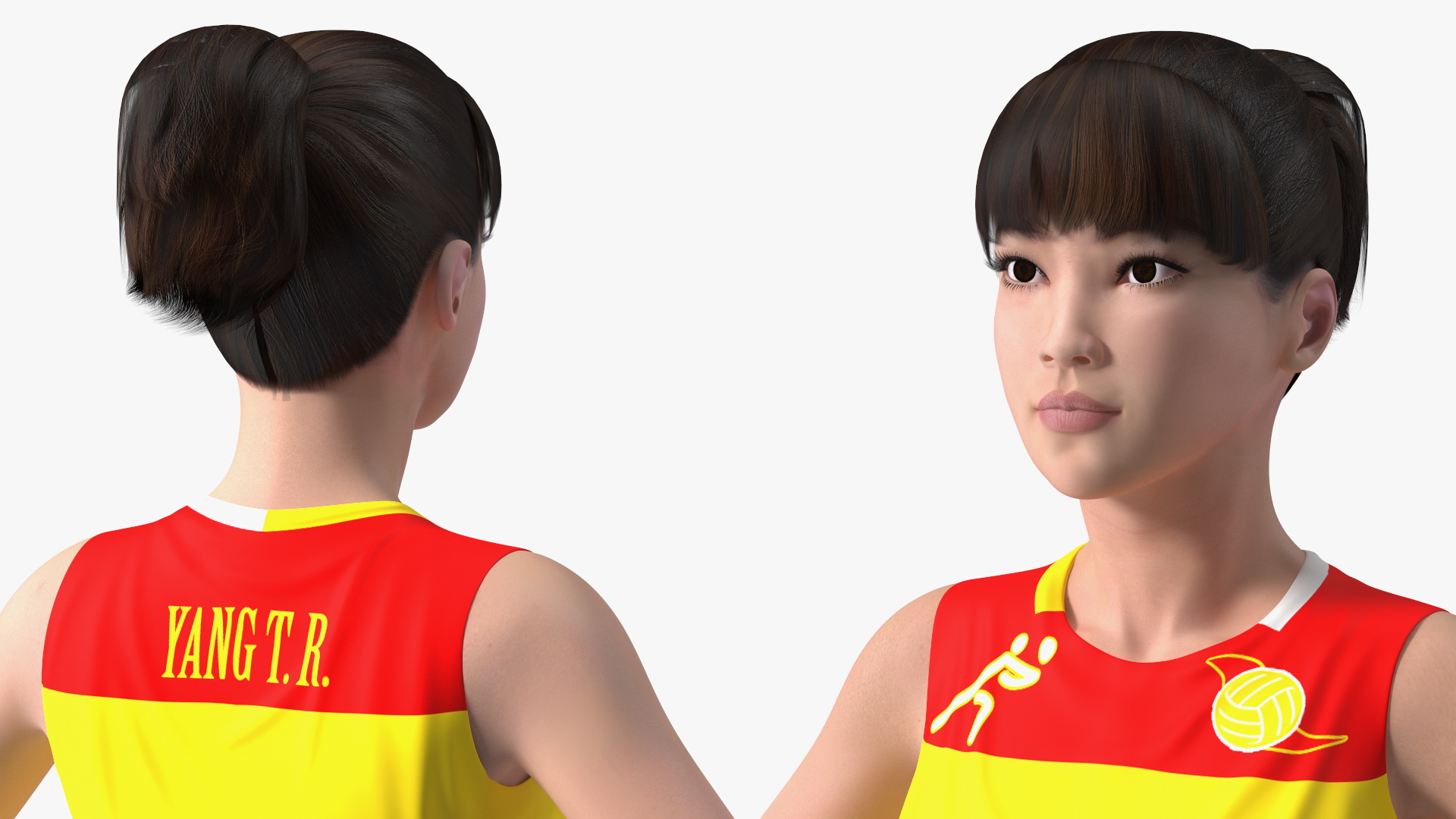 Young Chinese Woman Volleyball Player T-pose 3D model