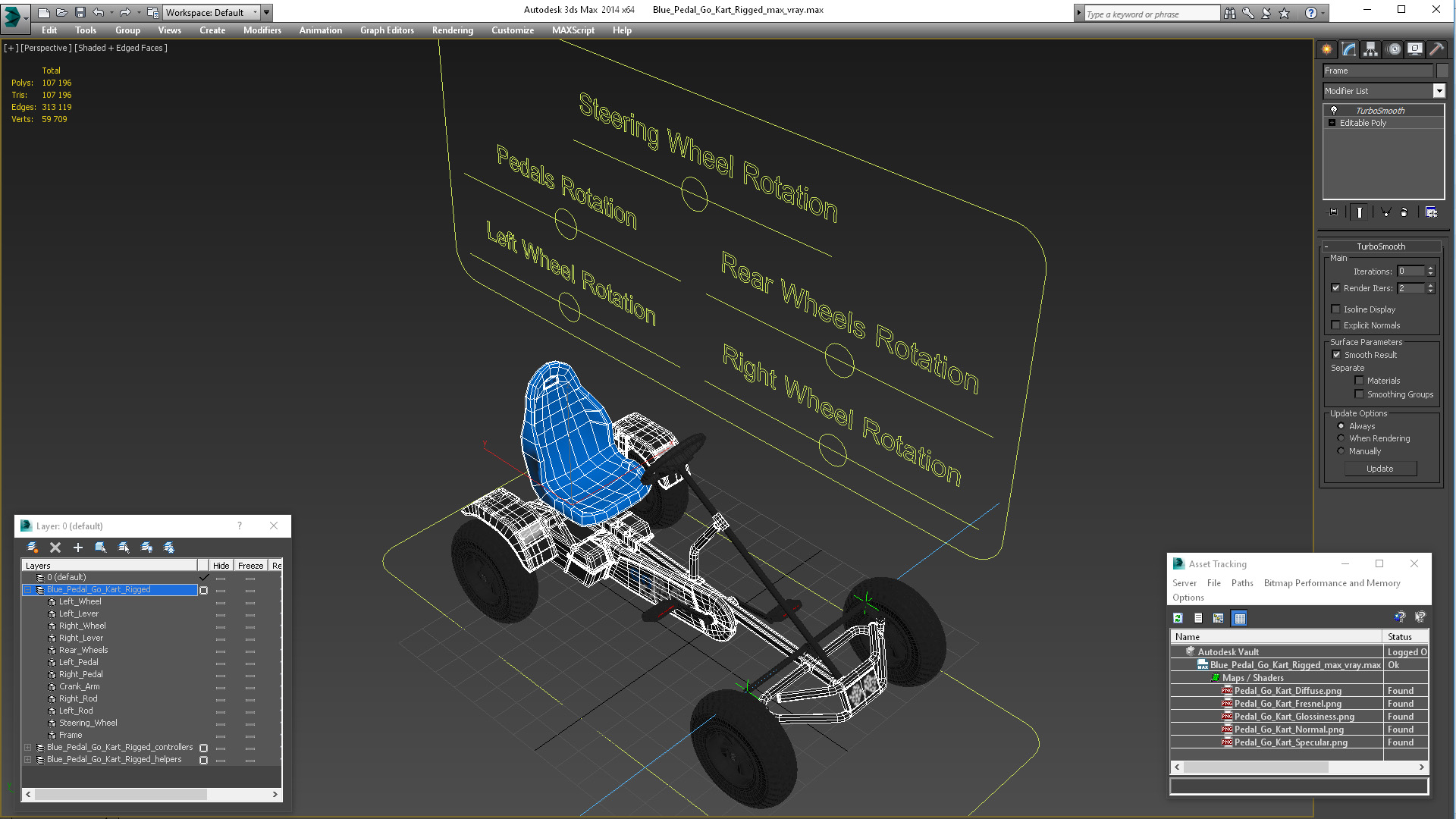 3D model Blue Pedal Go Kart Rigged