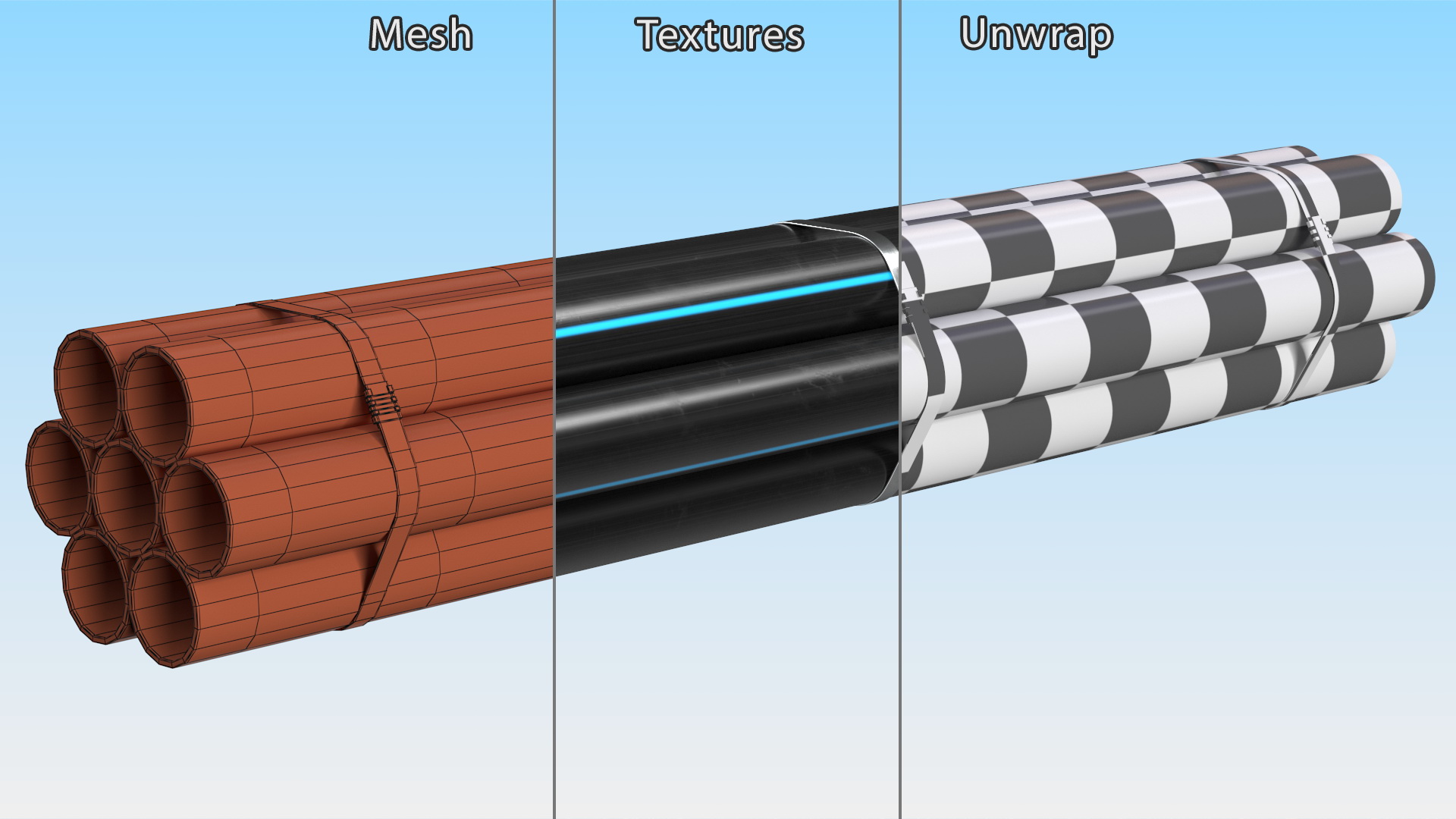 3D model Thick Plastic Pipes Bundle 2 Meters