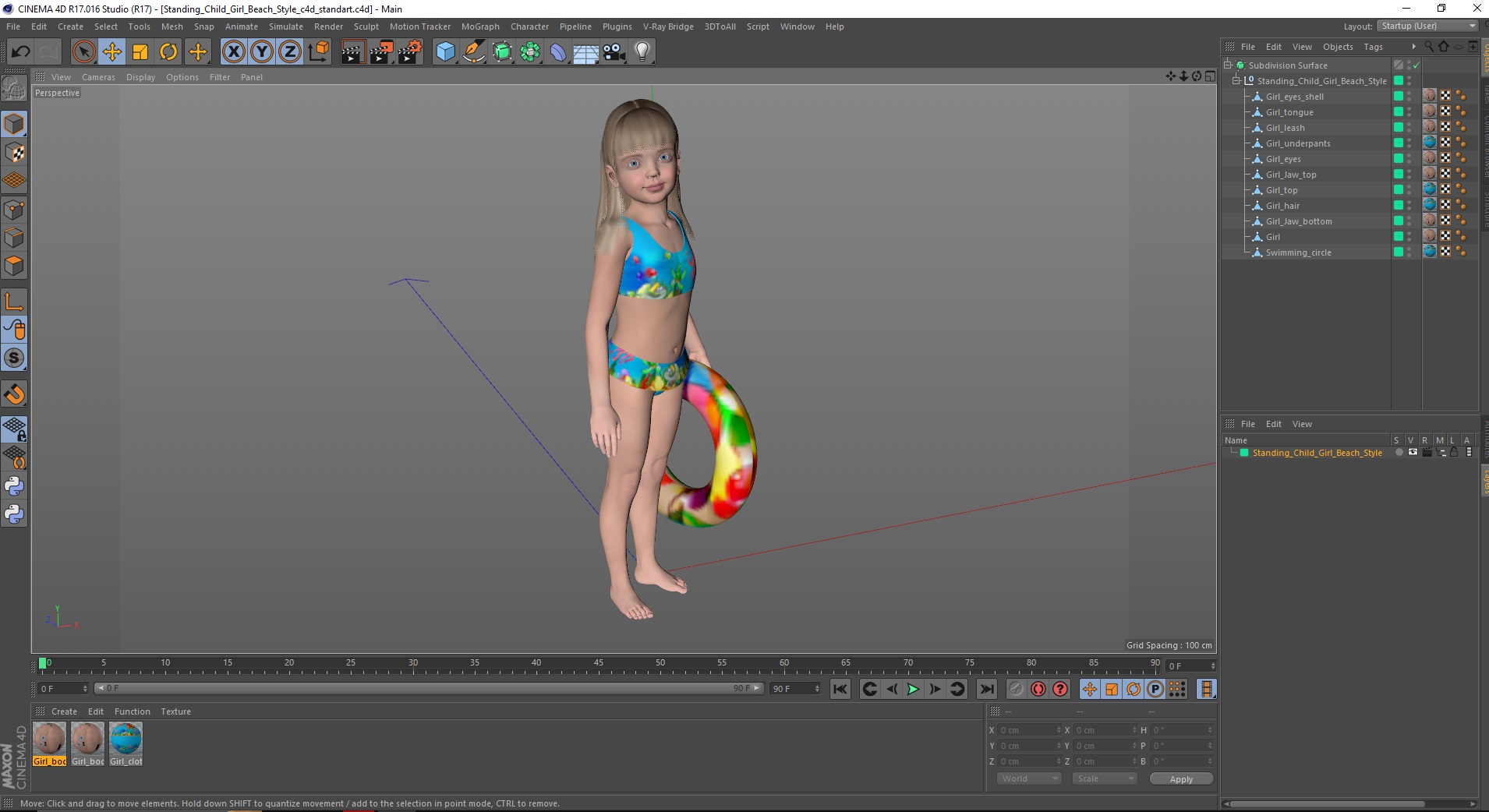 3D Standing Child Girl Beach Style