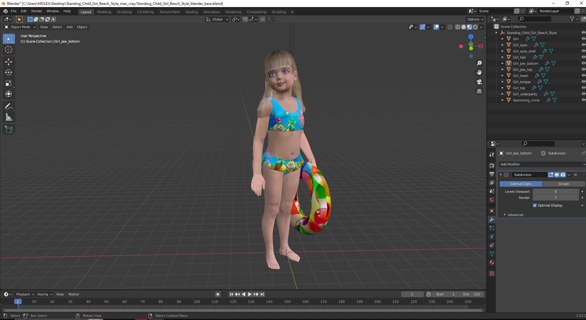 3D Standing Child Girl Beach Style