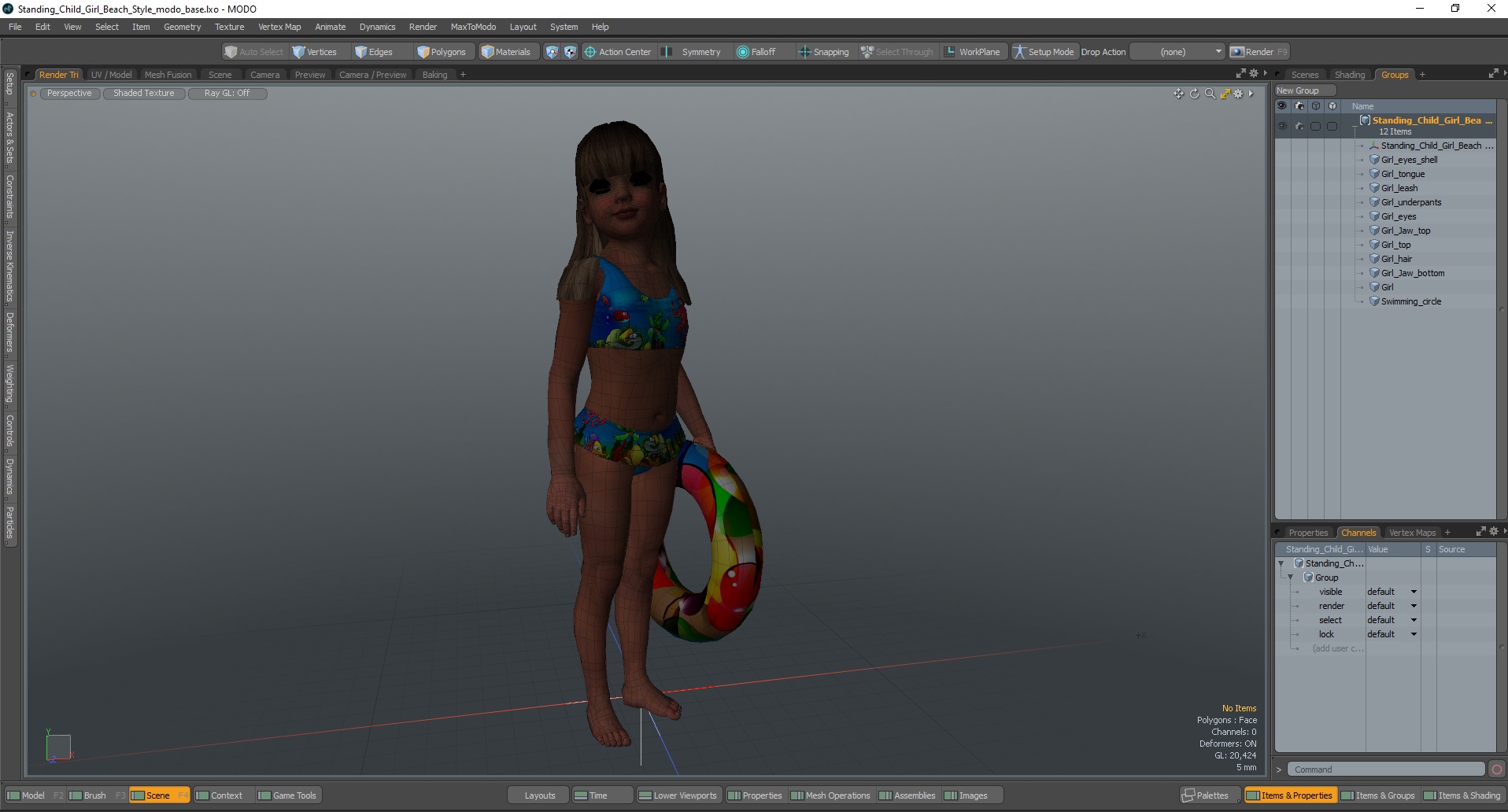 3D Standing Child Girl Beach Style