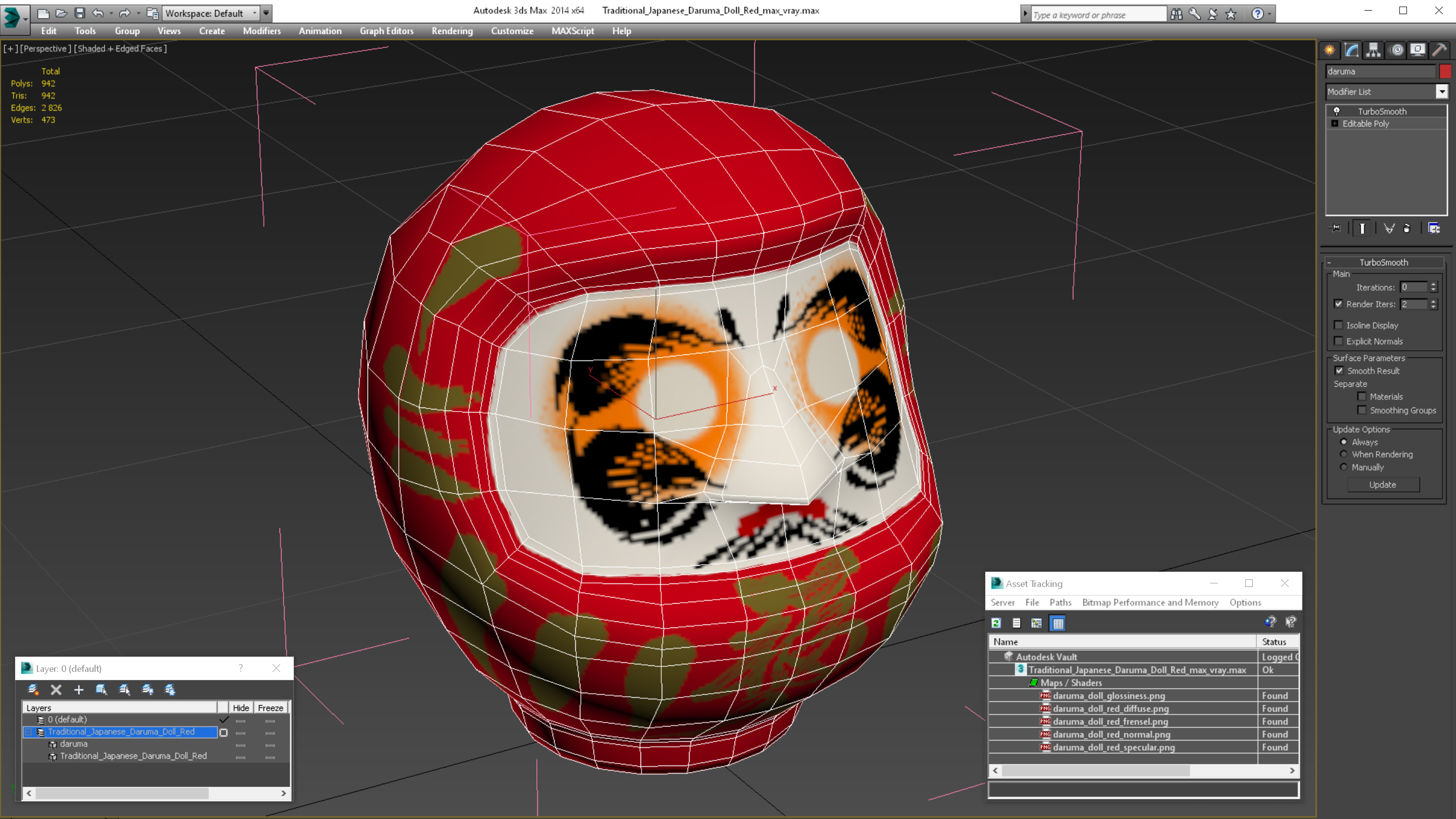 3D Traditional Japanese Daruma Doll Red