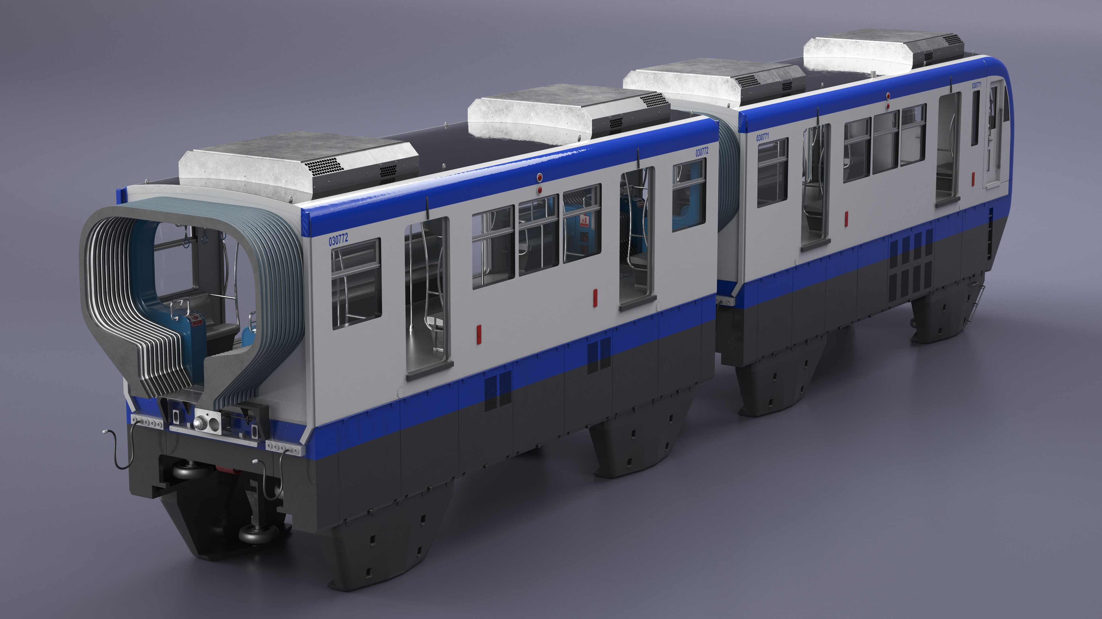 3D model Chongqing Monorail Train Head and Passenger Cars Rigged