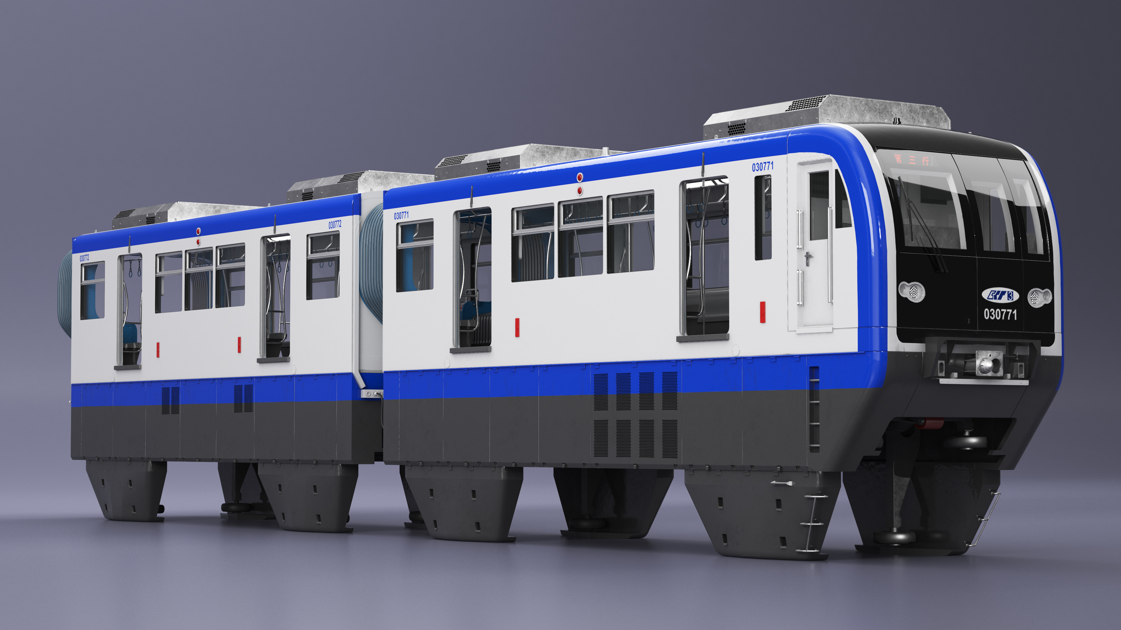 3D model Chongqing Monorail Train Head and Passenger Cars Rigged