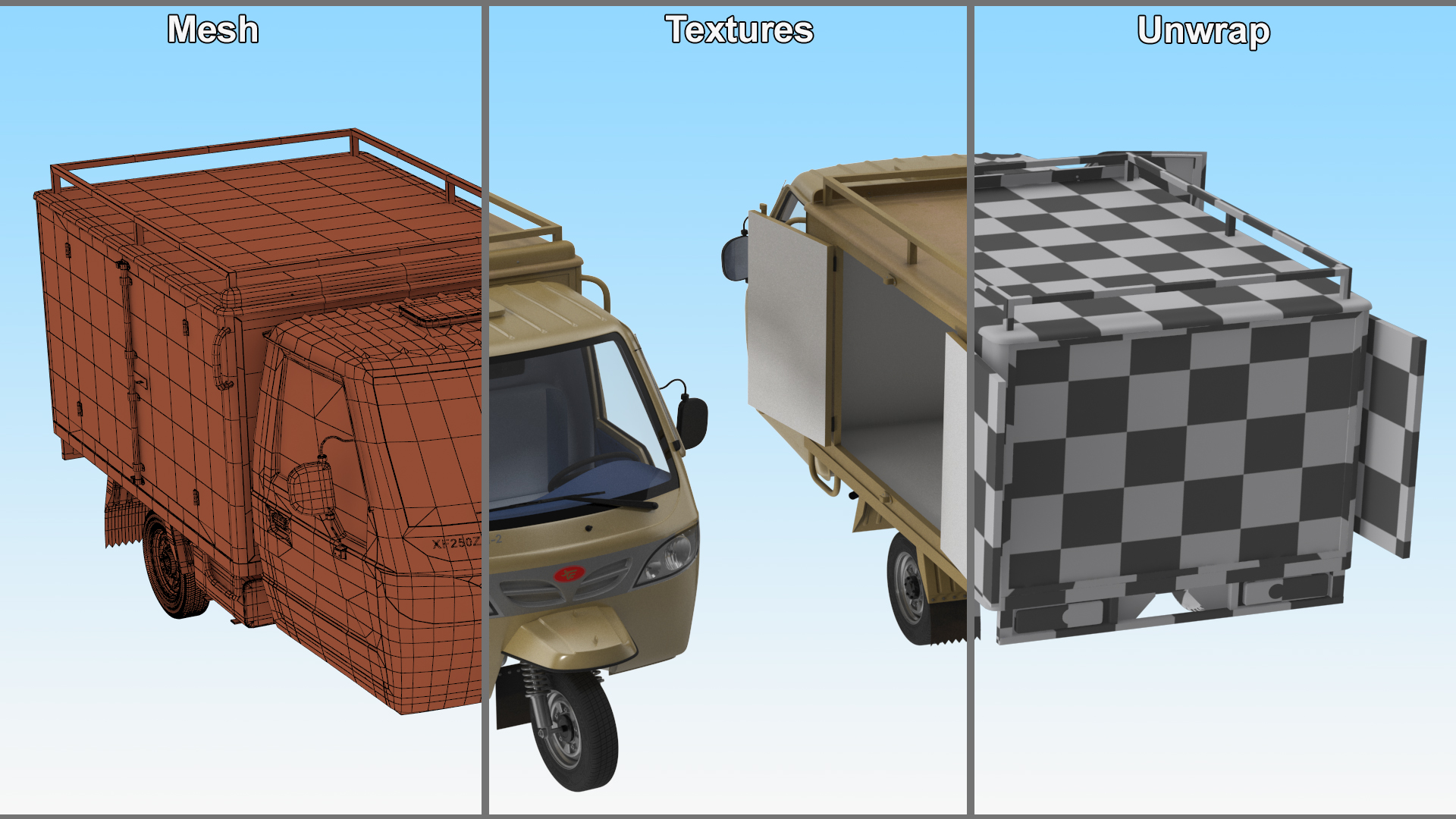 Delivery Trike with Close Body Beige Rigged for Maya 3D