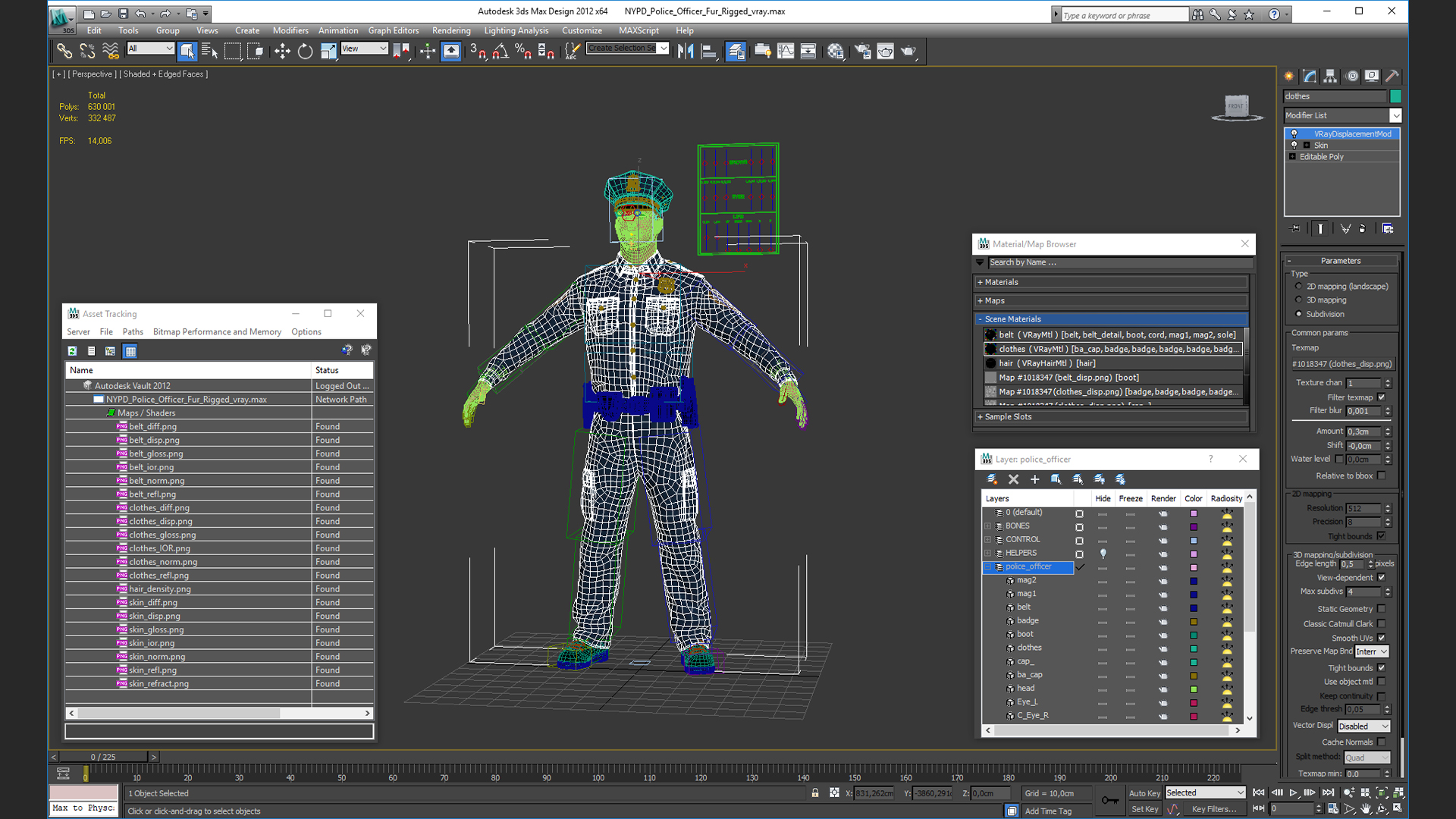 3D model NYPD Police Officer Fur Rigged