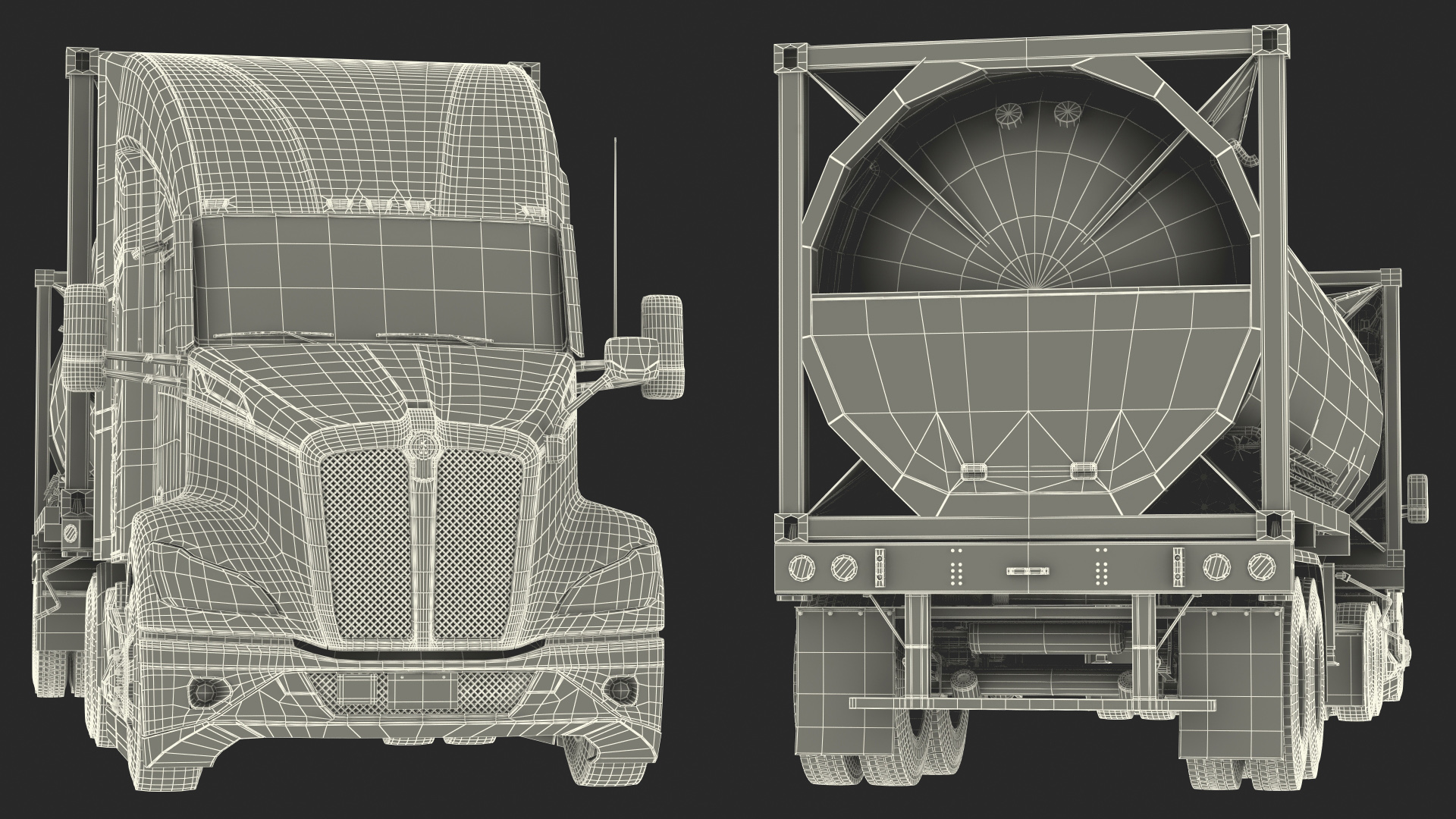 Kenworth Truck with LNG Semi Trailer Gas Tank Rigged 3D