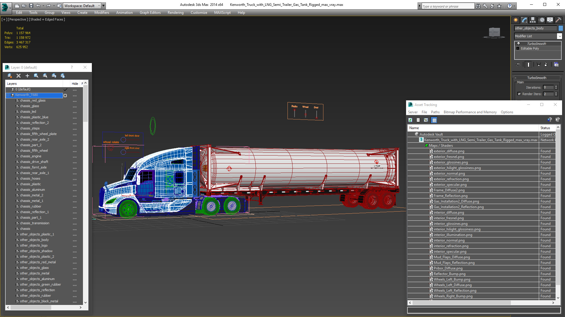 Kenworth Truck with LNG Semi Trailer Gas Tank Rigged 3D