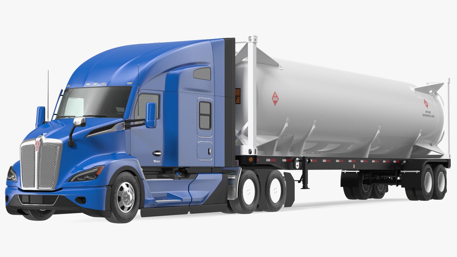 Kenworth Truck with LNG Semi Trailer Gas Tank Rigged 3D