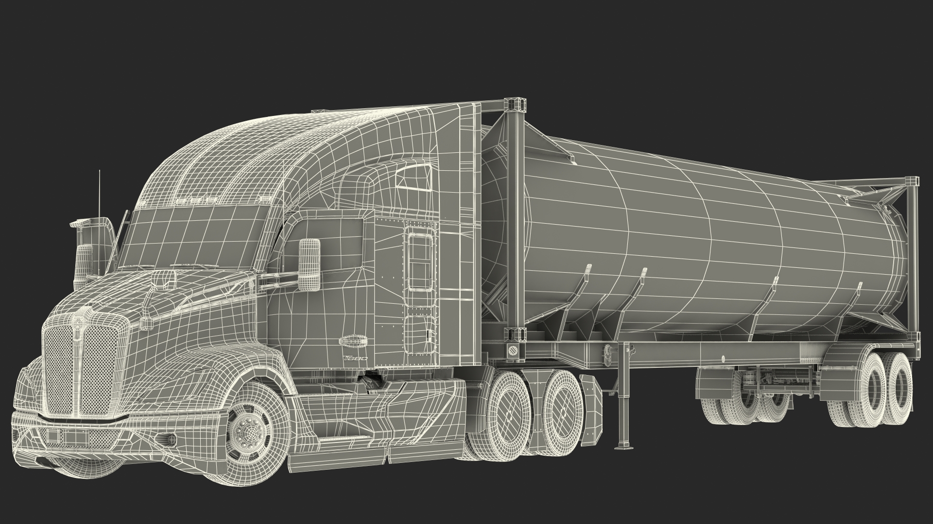 Kenworth Truck with LNG Semi Trailer Gas Tank Rigged 3D