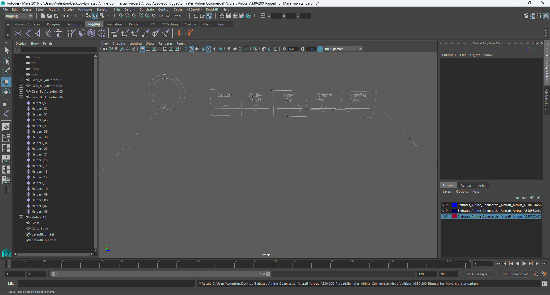 3D Emirates Airline Commercial Aircraft Airbus A330-200 Rigged for Maya model