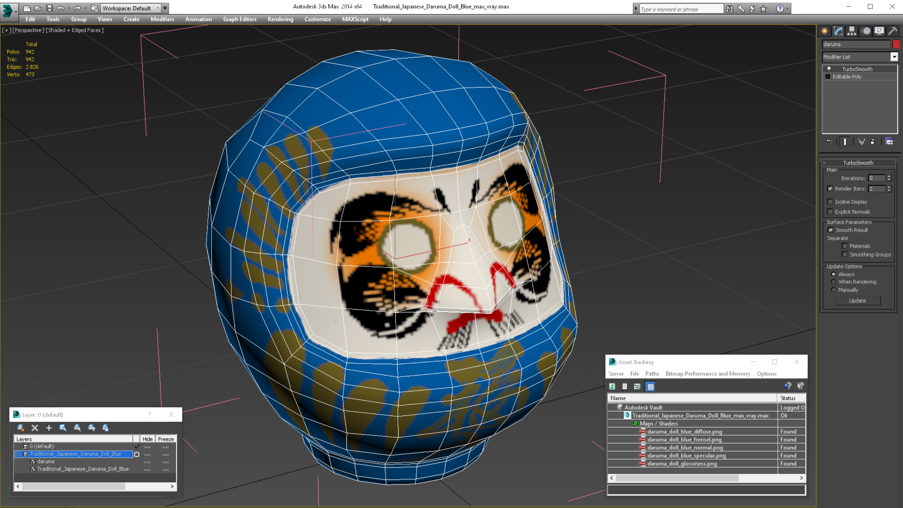 Traditional Japanese Daruma Doll Blue 3D