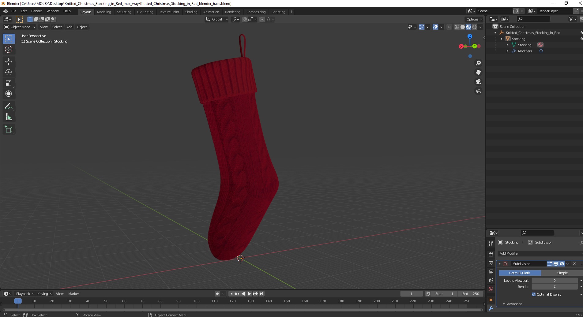 3D Knitted Christmas Stocking in Red model