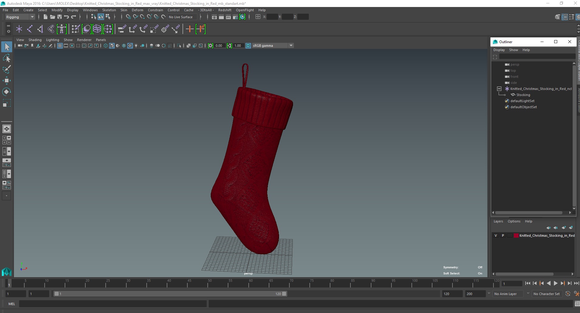 3D Knitted Christmas Stocking in Red model