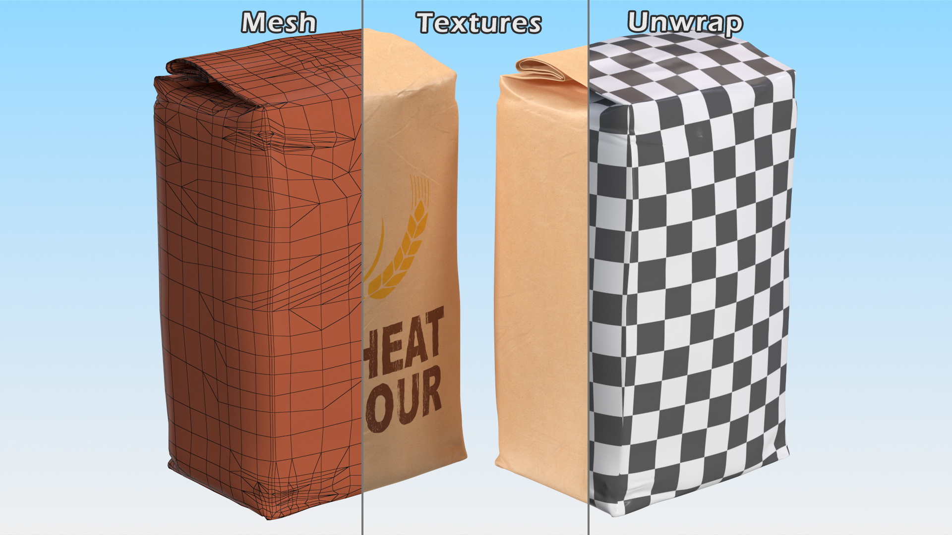 3D Wheat Flour Brown Paper Bag 2lb