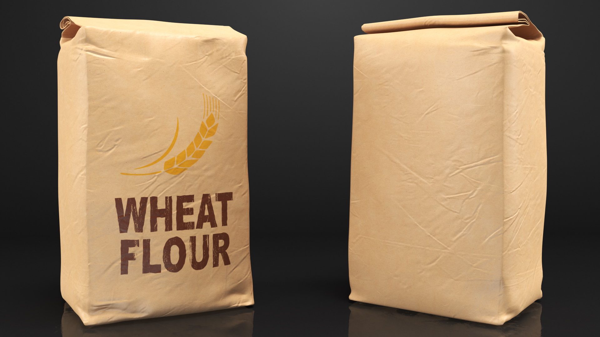 3D Wheat Flour Brown Paper Bag 2lb