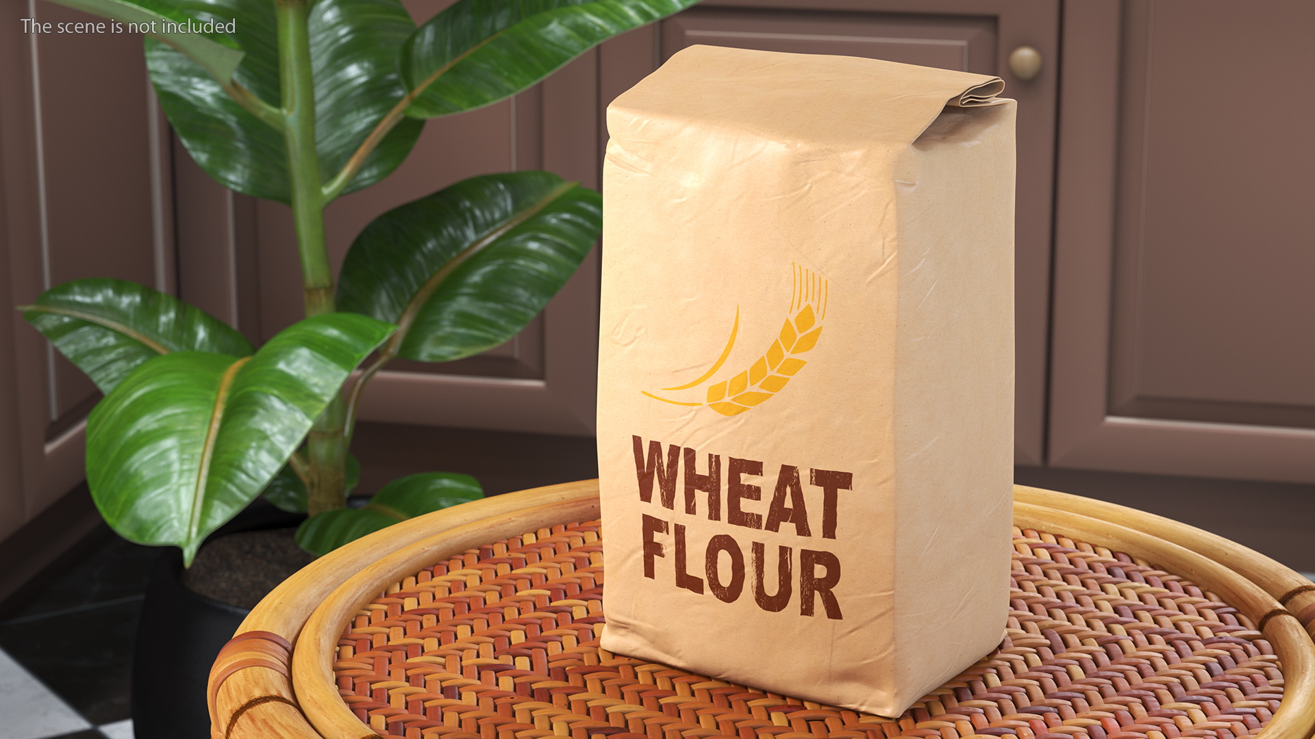 3D Wheat Flour Brown Paper Bag 2lb