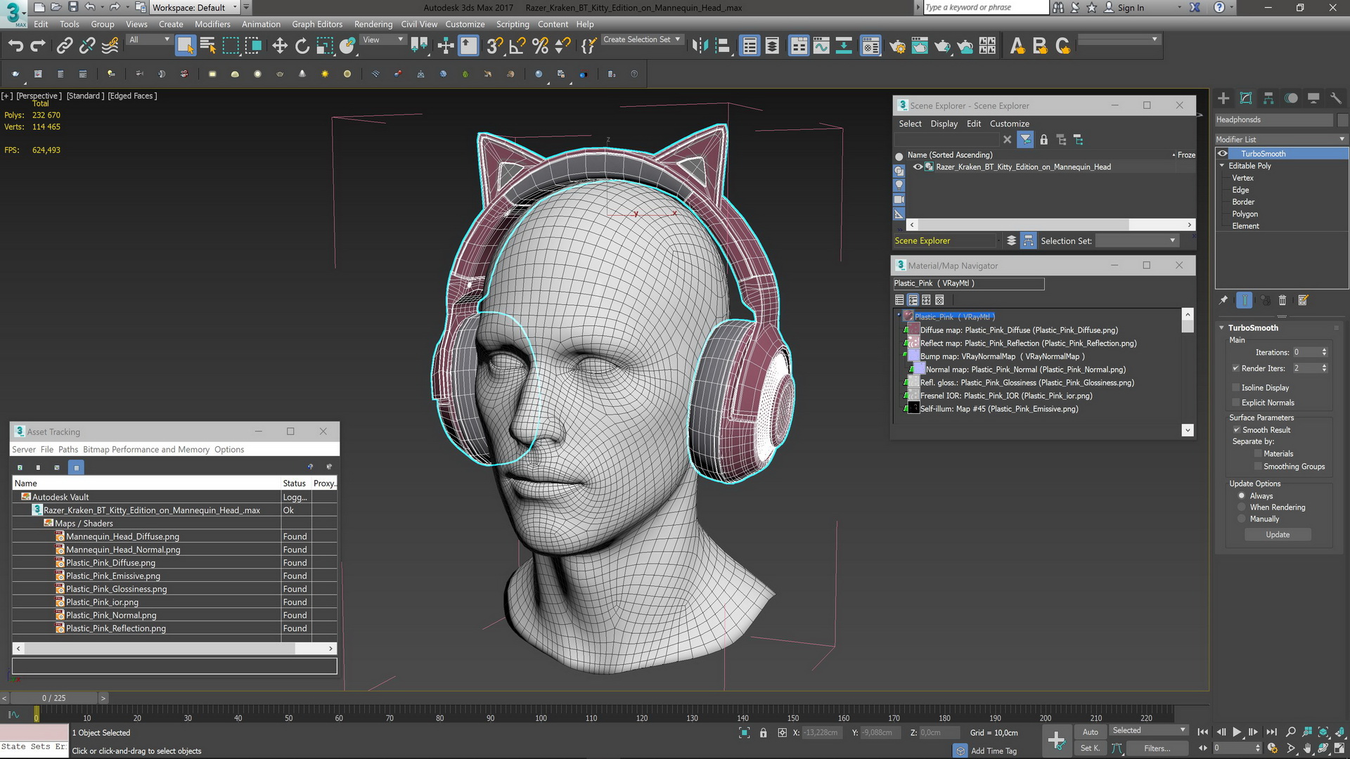 Razer Kraken BT Kitty Edition on Mannequin Head 3D