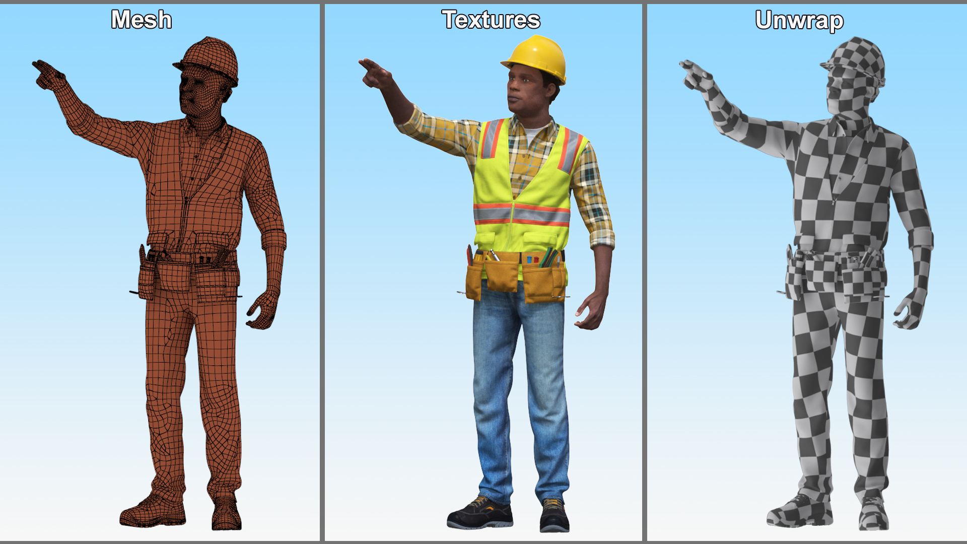 Construction Worker Pointing Pose Fur 3D