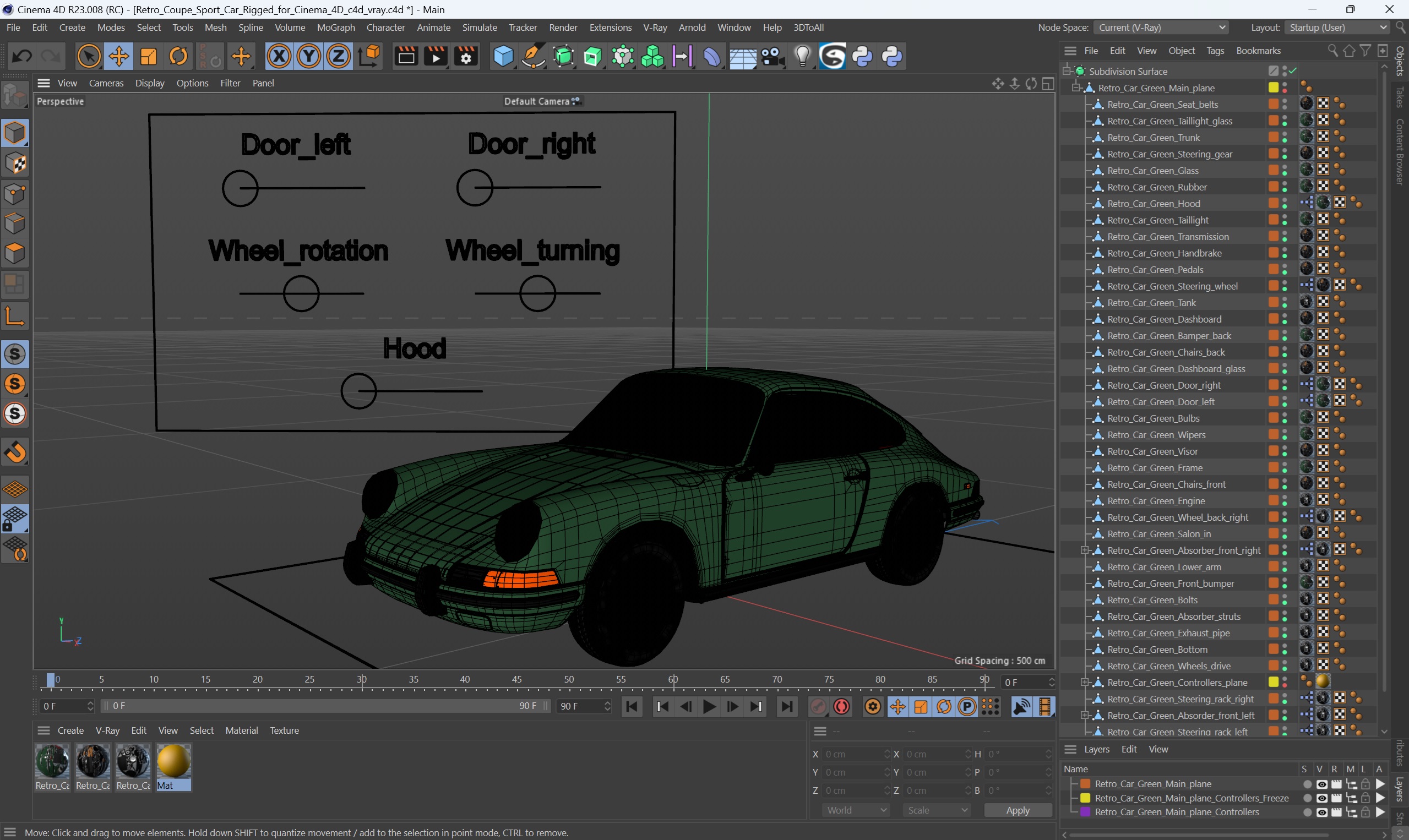 Retro Coupe Sport Car Rigged for Cinema 4D 3D