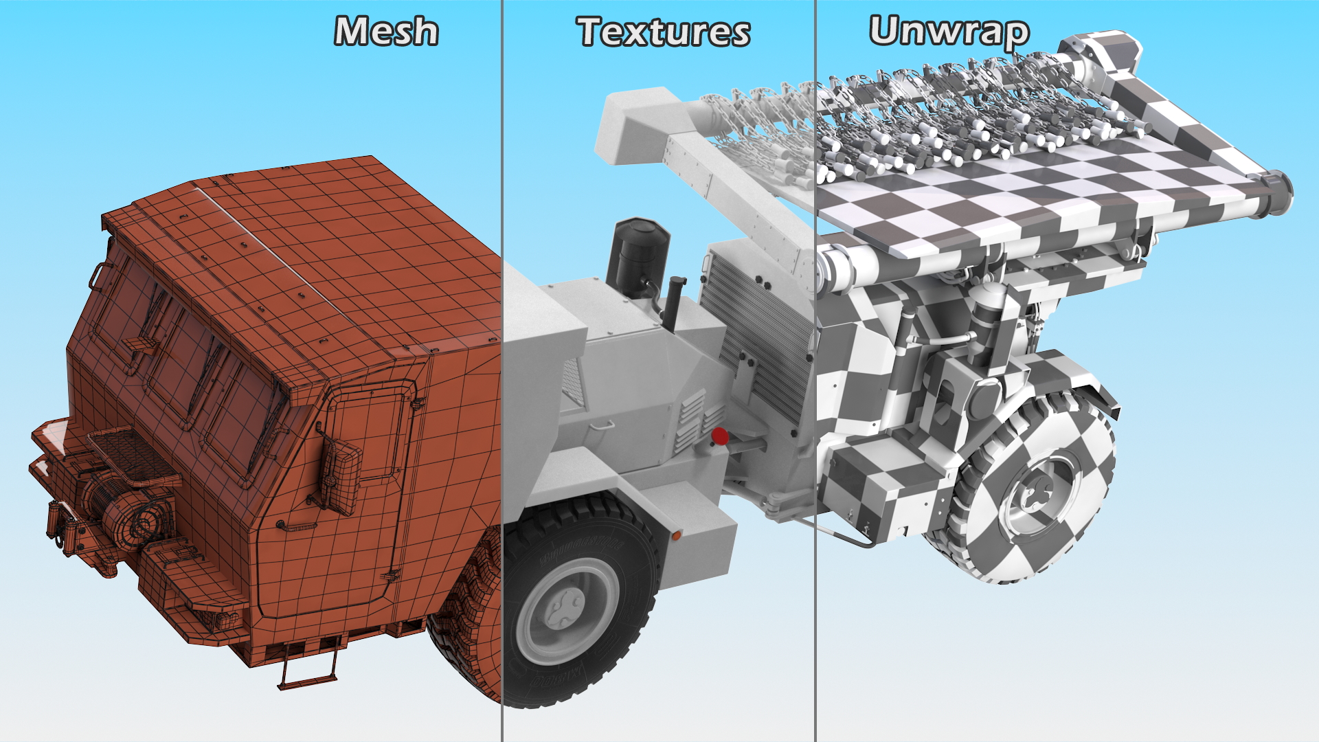 3D White Mine Clearing Vehicle Hydrema 910 Rigged