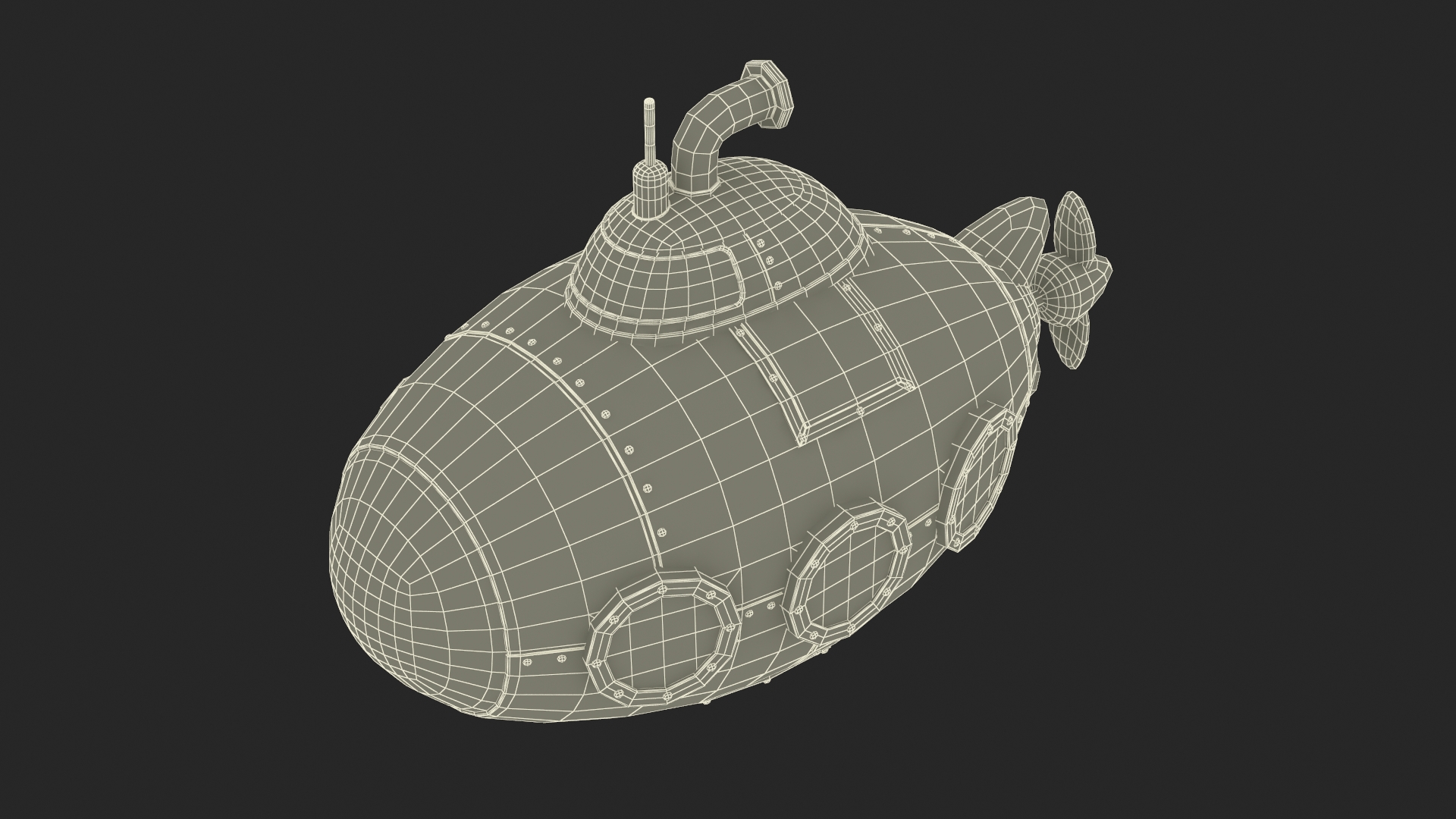 3D Cartoon Green Submarine model