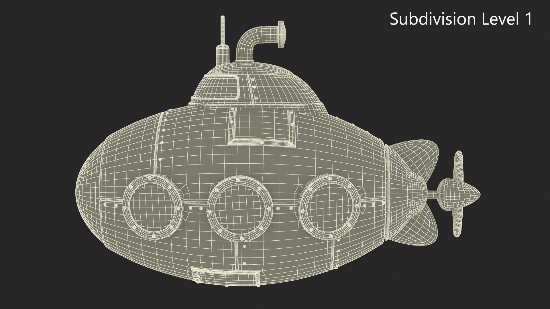 3D Cartoon Green Submarine model