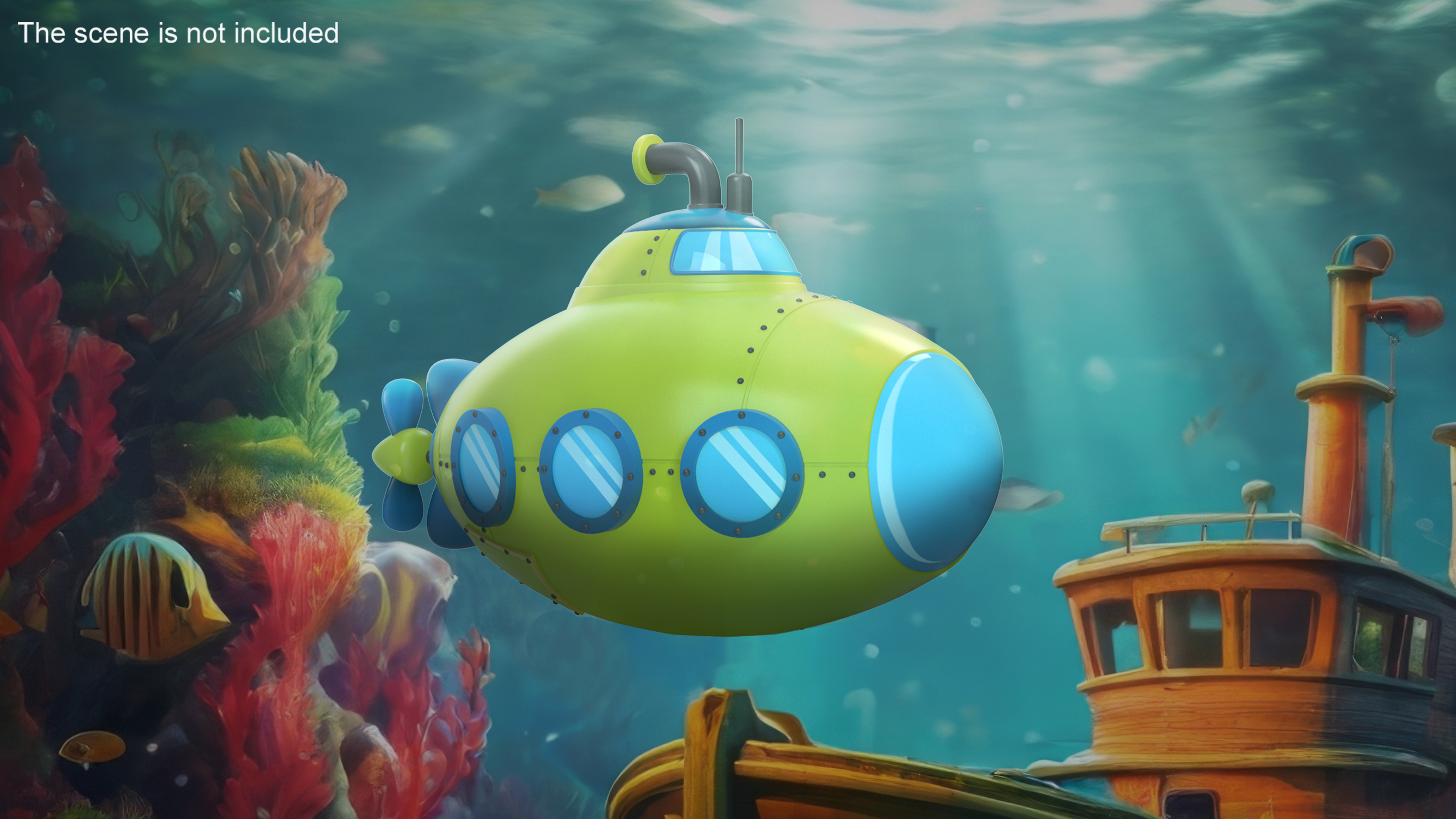 3D Cartoon Green Submarine model