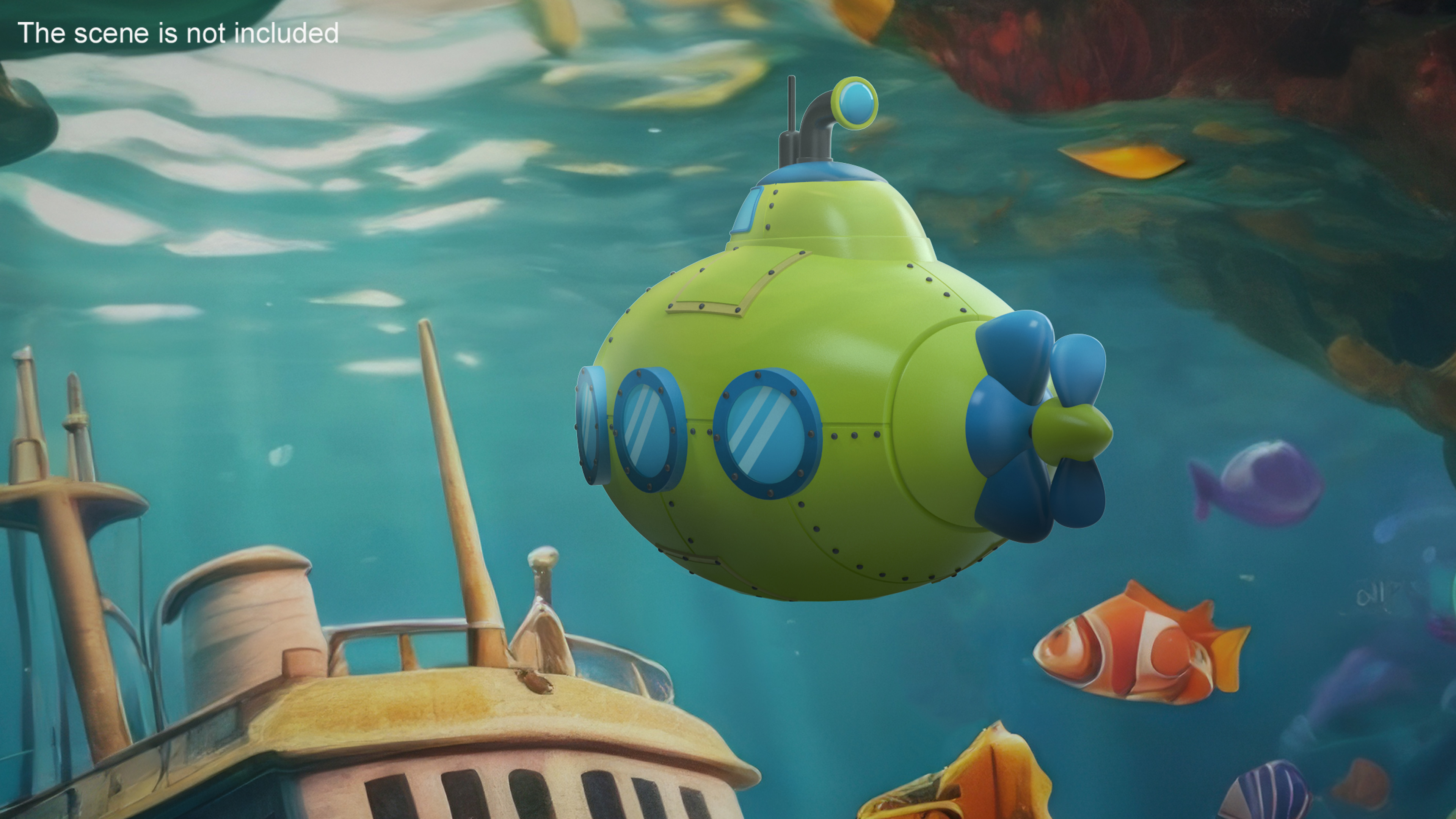 3D Cartoon Green Submarine model