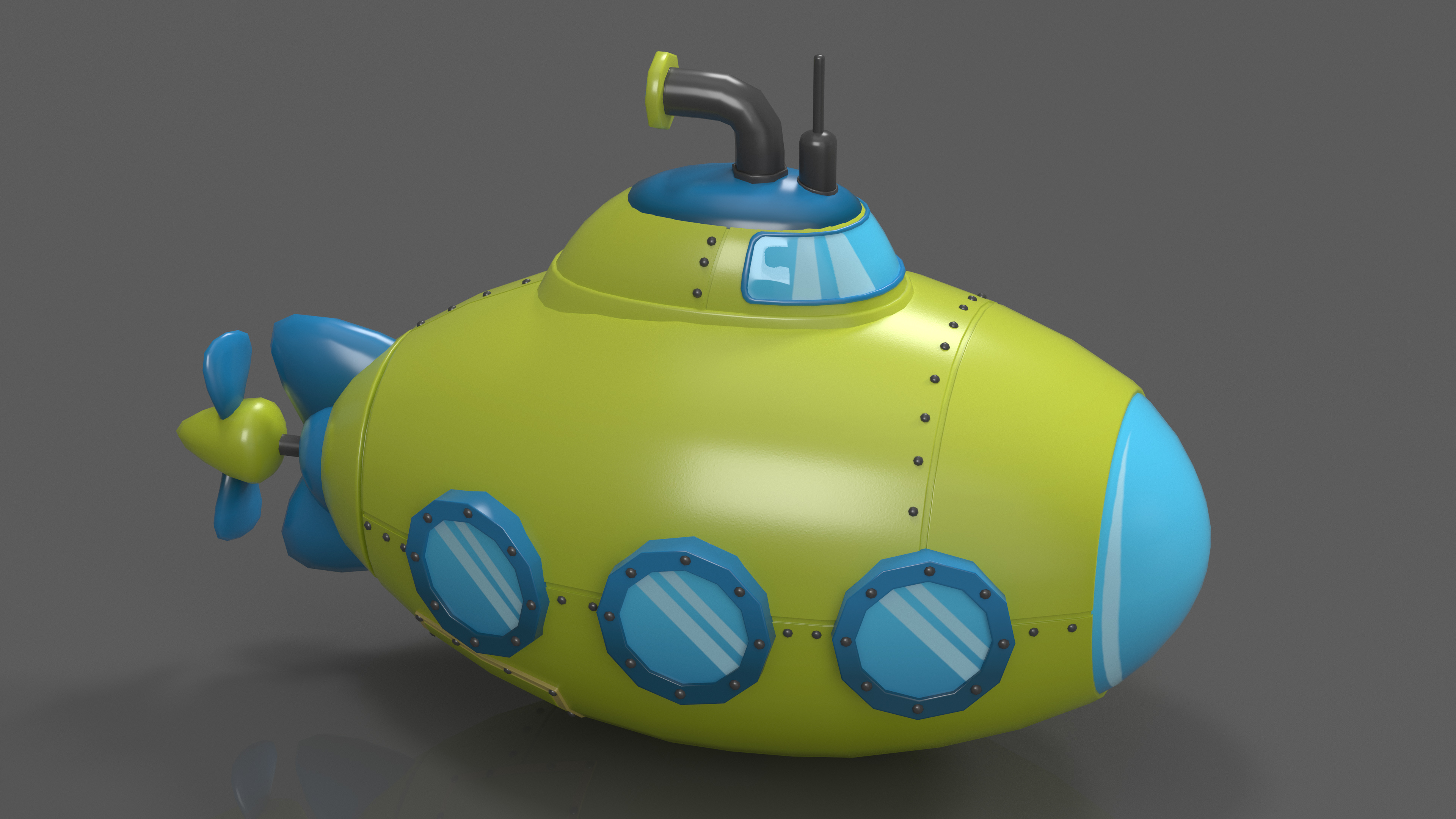 3D Cartoon Green Submarine model