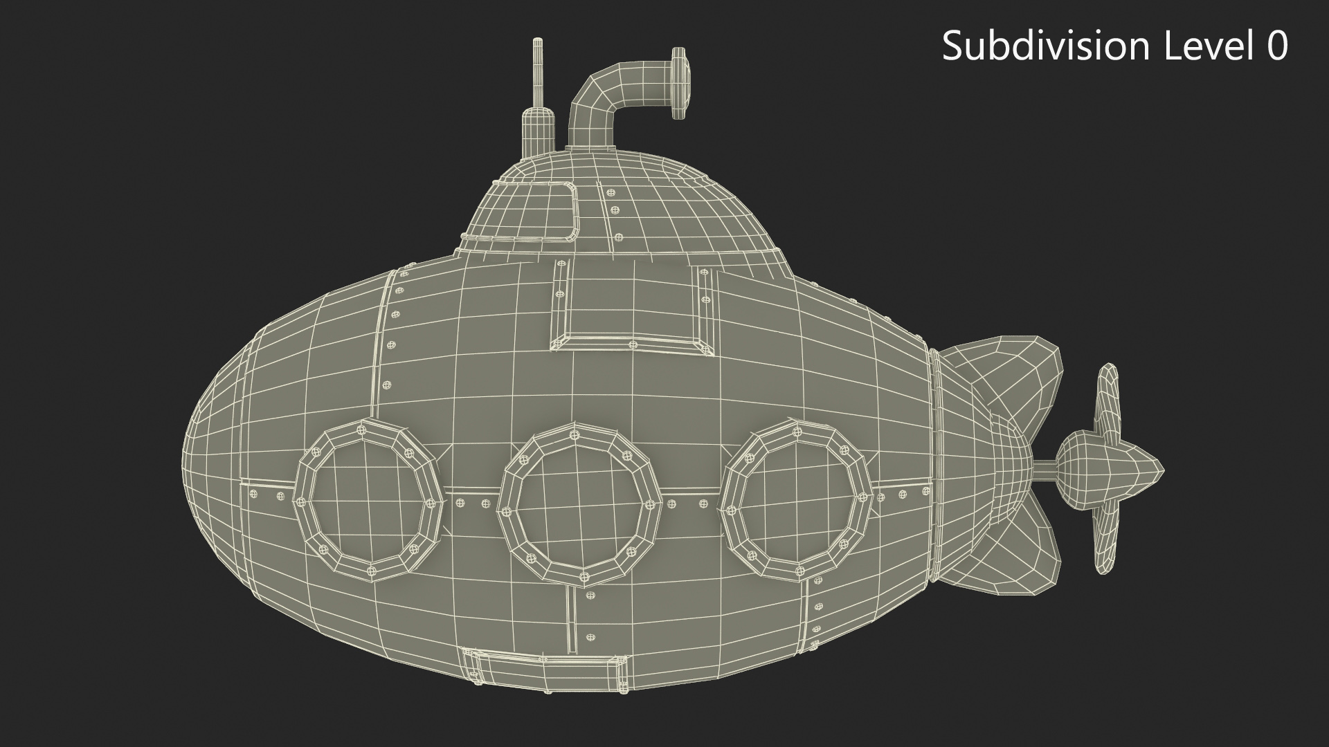 3D Cartoon Green Submarine model