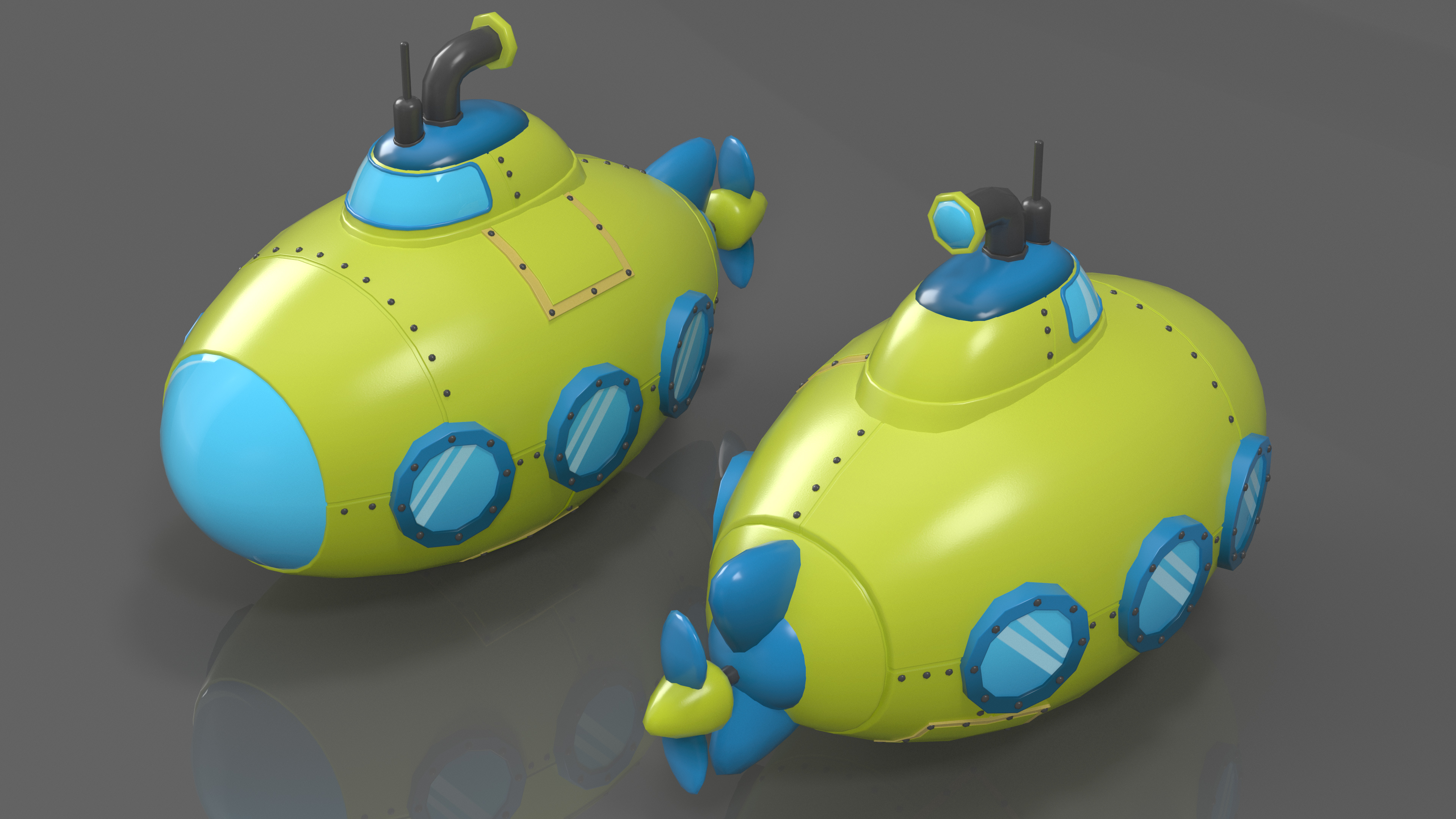 3D Cartoon Green Submarine model