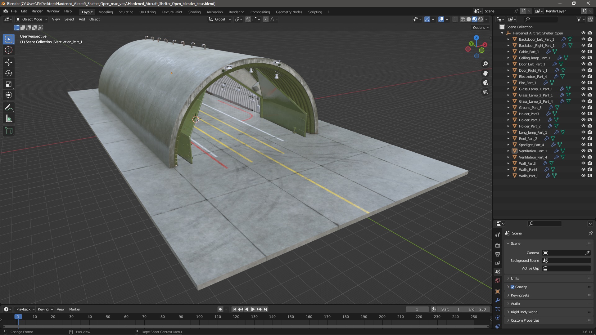 3D model Hardened Aircraft Shelter Open