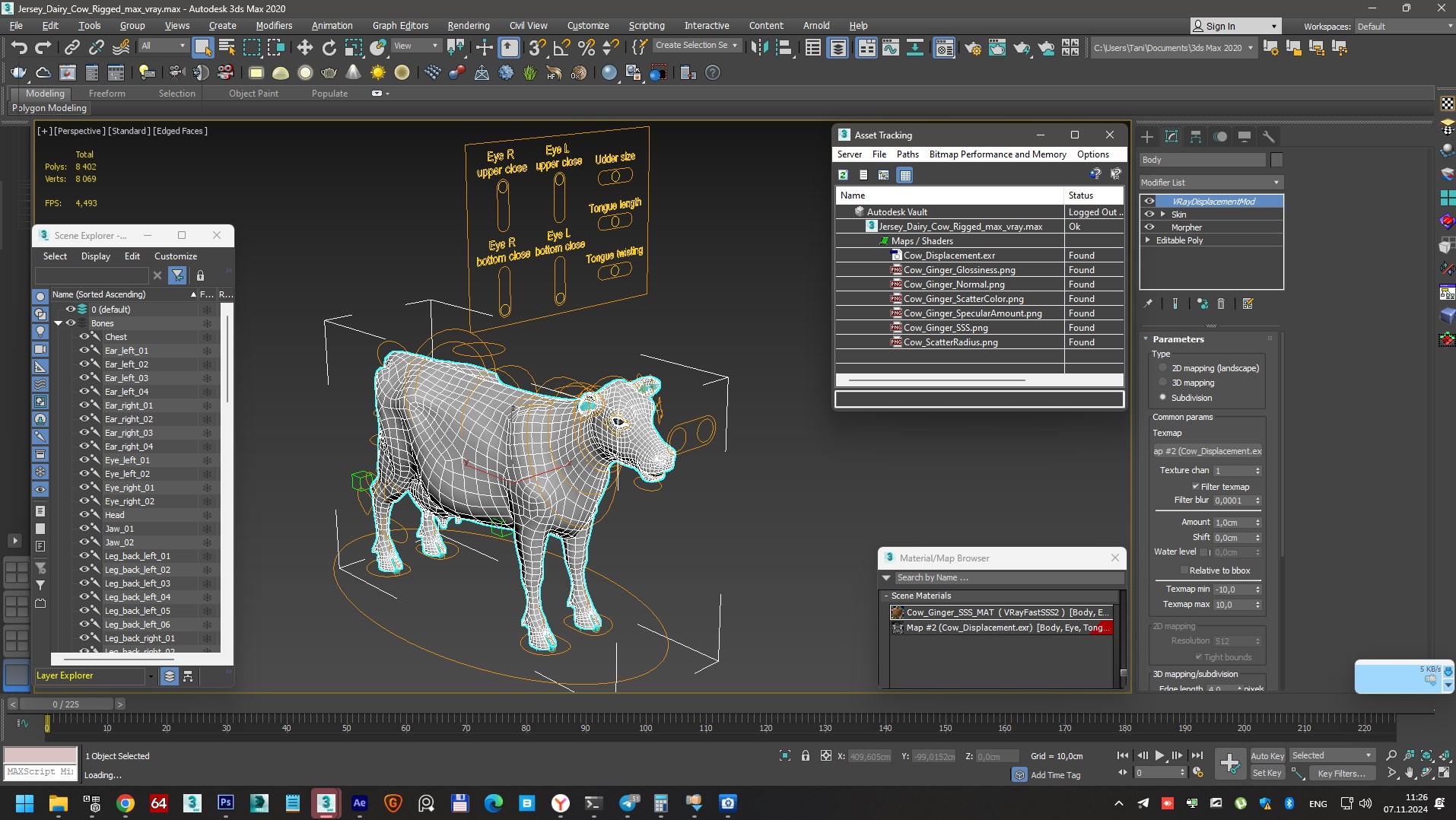 3D Jersey Dairy Cow Rigged model